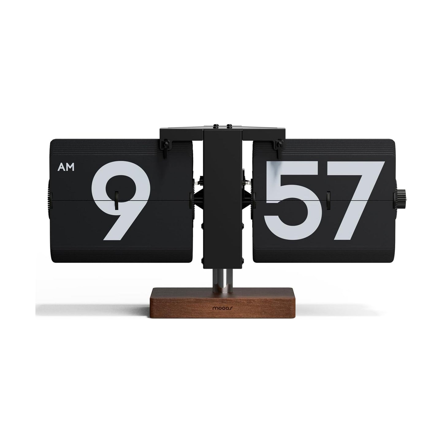 mooas Classic Modern Wood Big Flip Desk Clock (Black) | Retro Vintage Analog Design Auto Flip Clock Table Clock Large