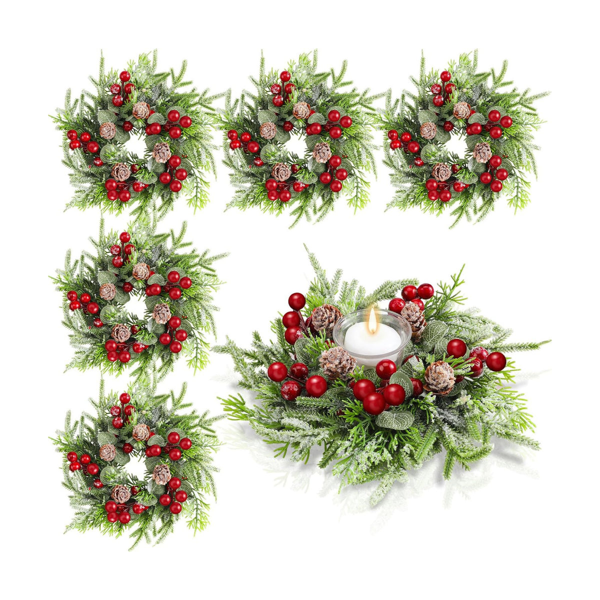 18 Pcs Christmas Candle Ring Wreath Small Kitchen Cabinet Table Decor