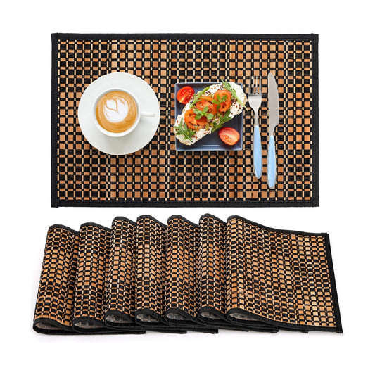 Eorbow 8 Pack Bamboo Placemats, Natural Anti-Slip Dining Table Mats, Heat-Resistant Place Mats, Japanese Style Washable