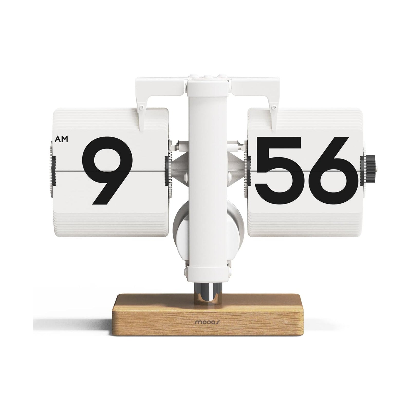 mooas Classic Modern Wood Mini Flip Desk Clock (White), Retro Vintage Analog Design Auto Flip Clock Table Clock Large