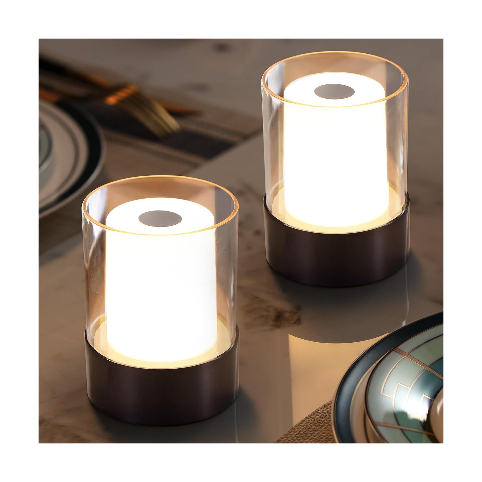 4" Black Cordless Table Lamp Set of 2, Outdoor Rechargeable Lamp | LED, Battery Operated, Portable, Touch Night Light
