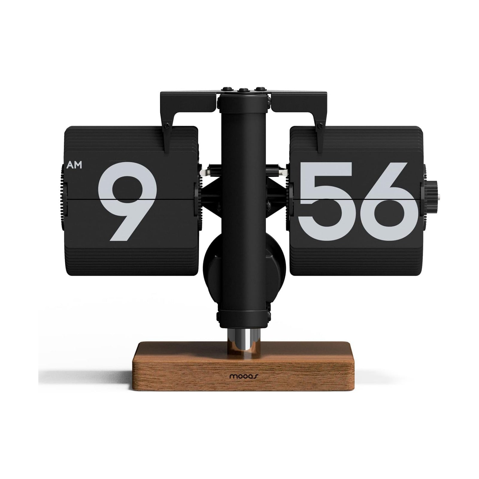 mooas Classic Modern Wood Mini Flip Desk Clock (Black), Retro Vintage Analog Design Auto Flip Clock Table Clock Large