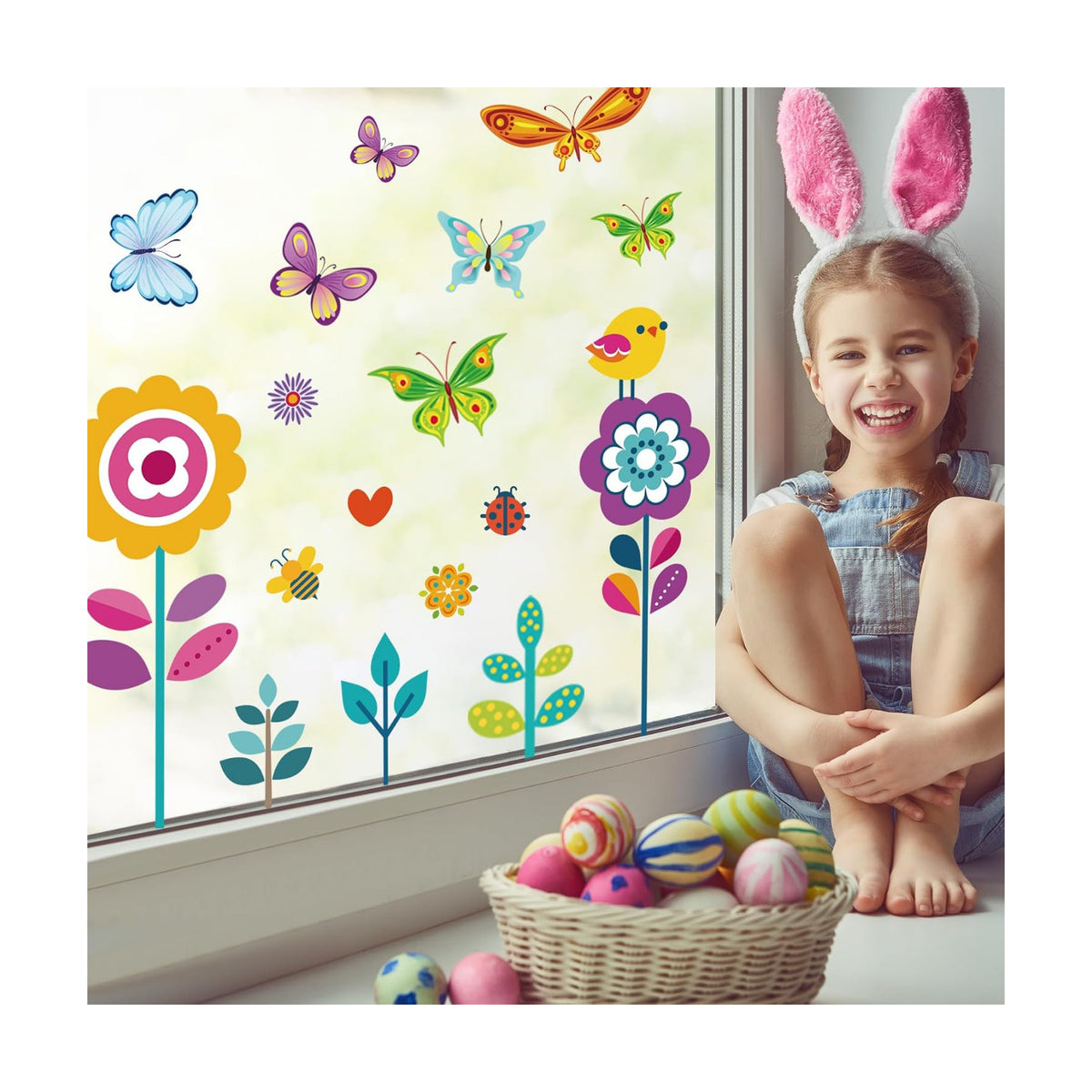ROROP 107PCS Spring, Summer & Fall/ Winter Window Clings - Spring Flowers, Butterfly & Others - Decals Sticker Set