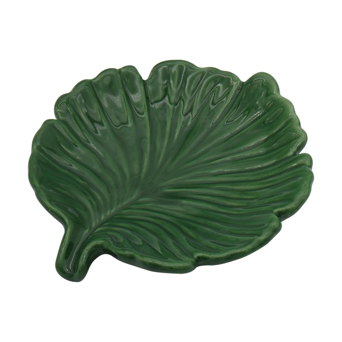 Ceramic Soap Dish Holder in Palm Leaf Style / Green