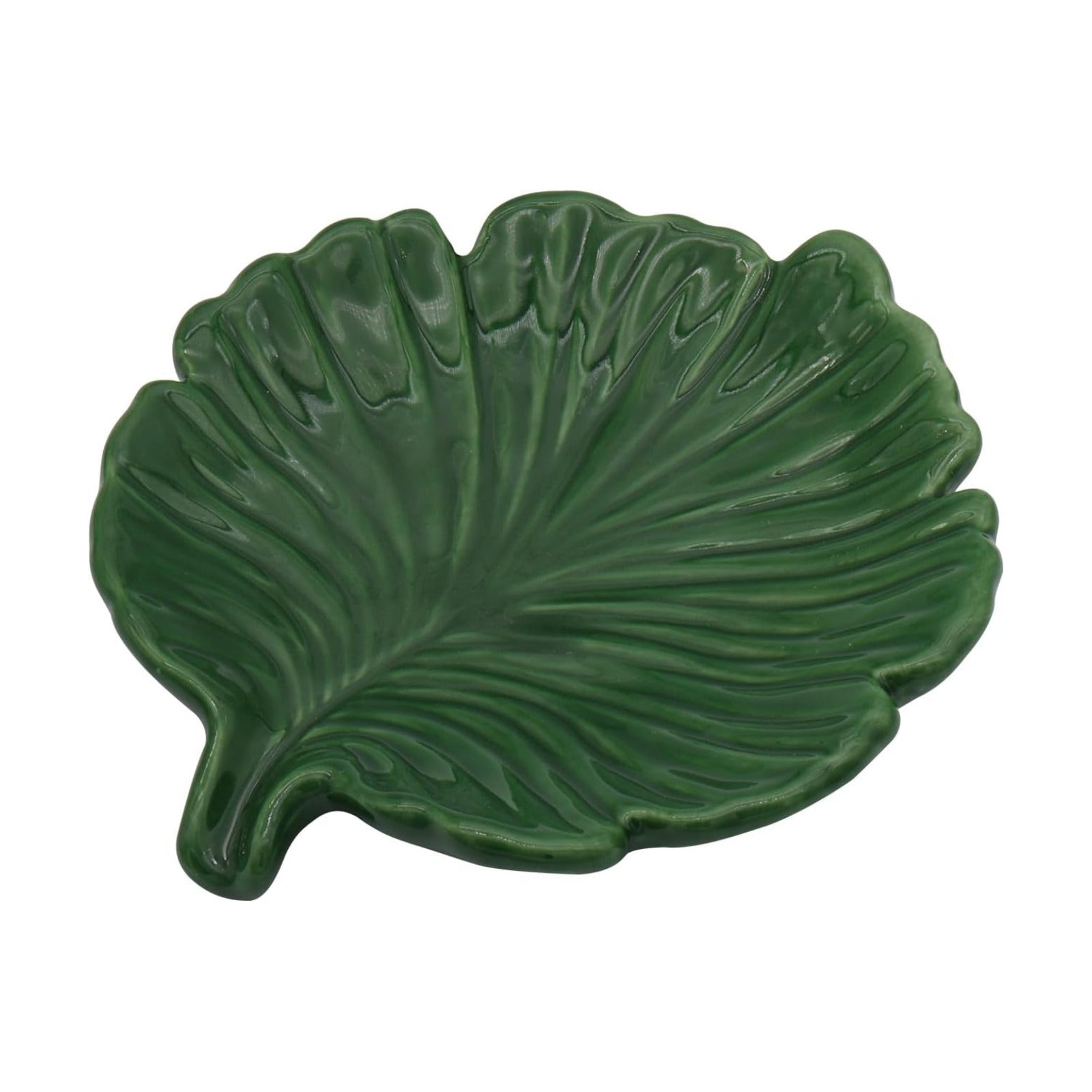 Ceramic Soap Dish Holder in Palm Leaf Style / Green