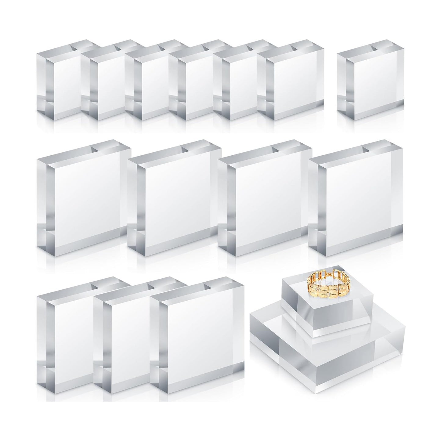 16 Pcs Clear Acrylic Blocks Square Display Block Clear Polished Cube Acrylic Jewelry Display Stand Ring Showcase Holder