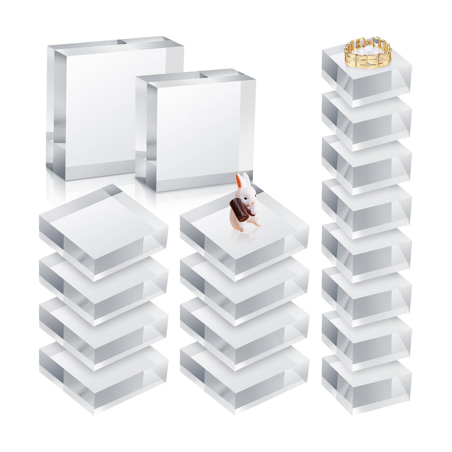 16 Pcs Clear Acrylic Blocks Square Display Block Clear Polished Cube Acrylic Jewelry Display Stand Ring Showcase Holder