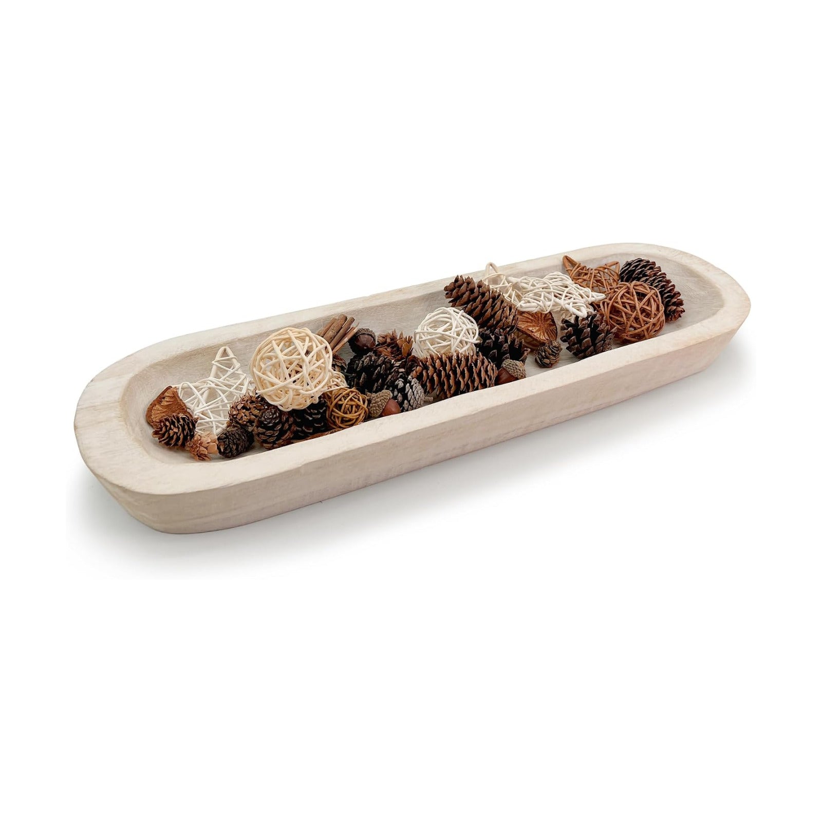 Rustic Long Wood Bowl / 17 x 5 x 2 / Inch White
