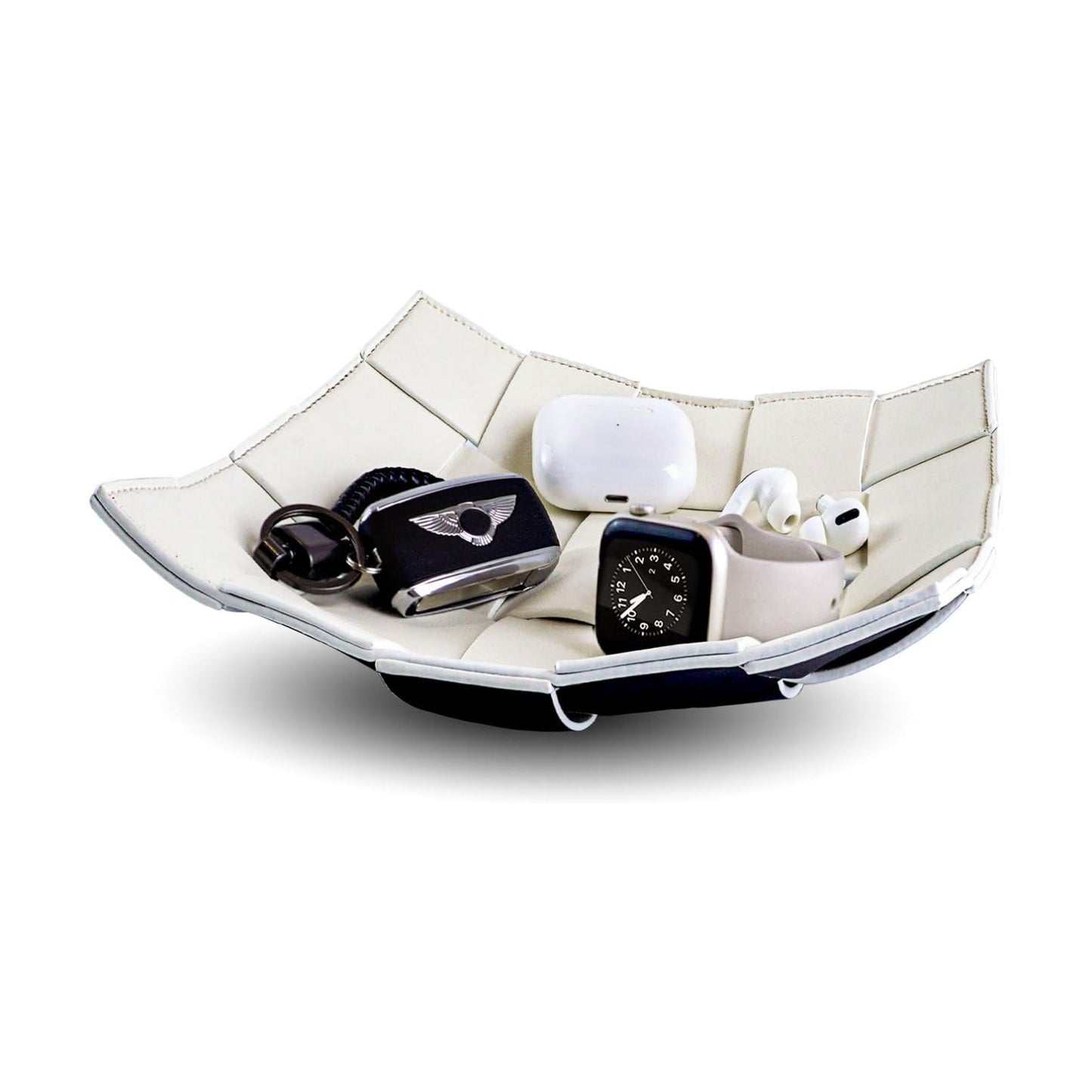 Valet Tray for Men and Women PU Leather Key Holder Bowl for Entryway Table Bedside / White