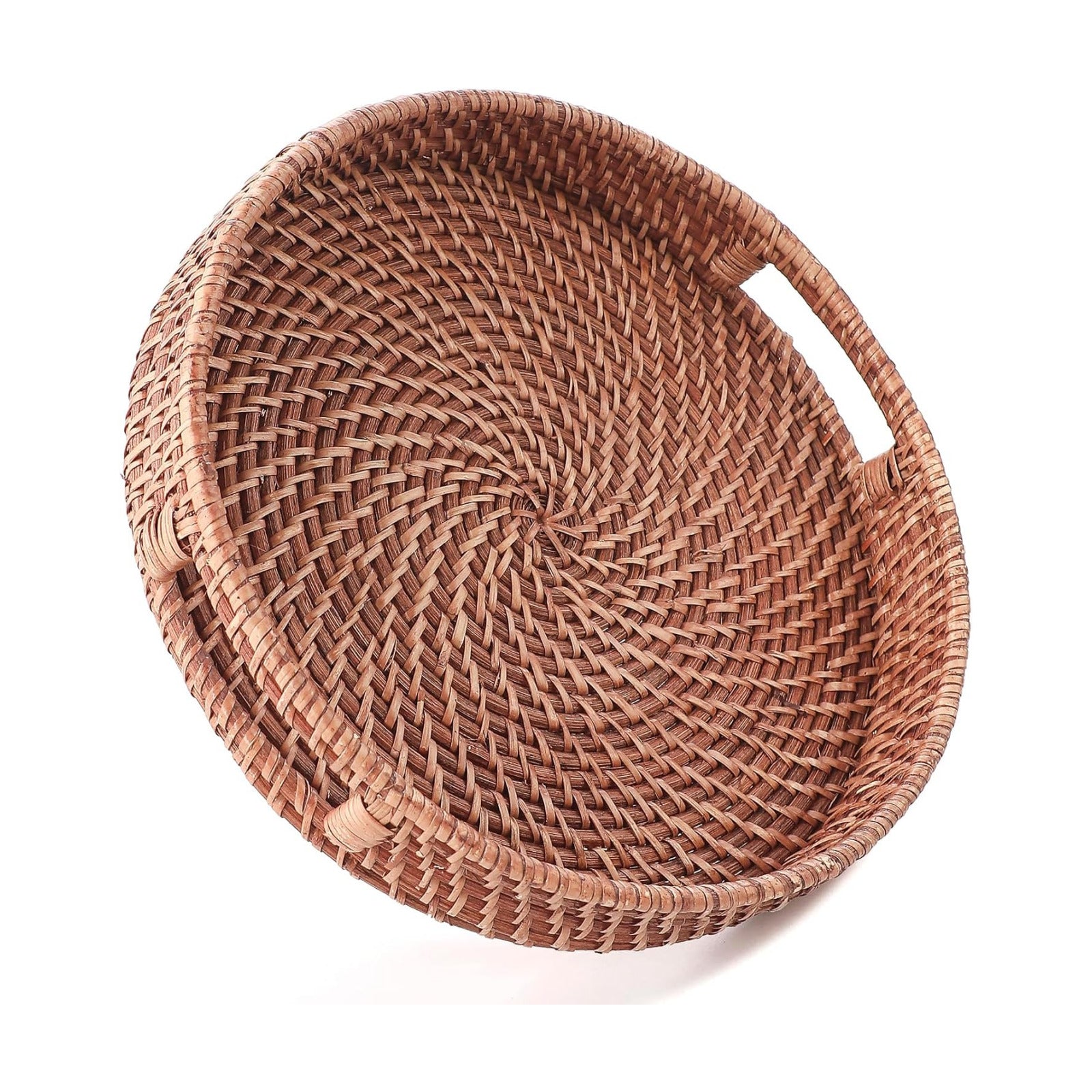 11.8" Hand-Woven Round Rattan Serving Tray Decorative Wicker Trays / Medium / Honey Brown