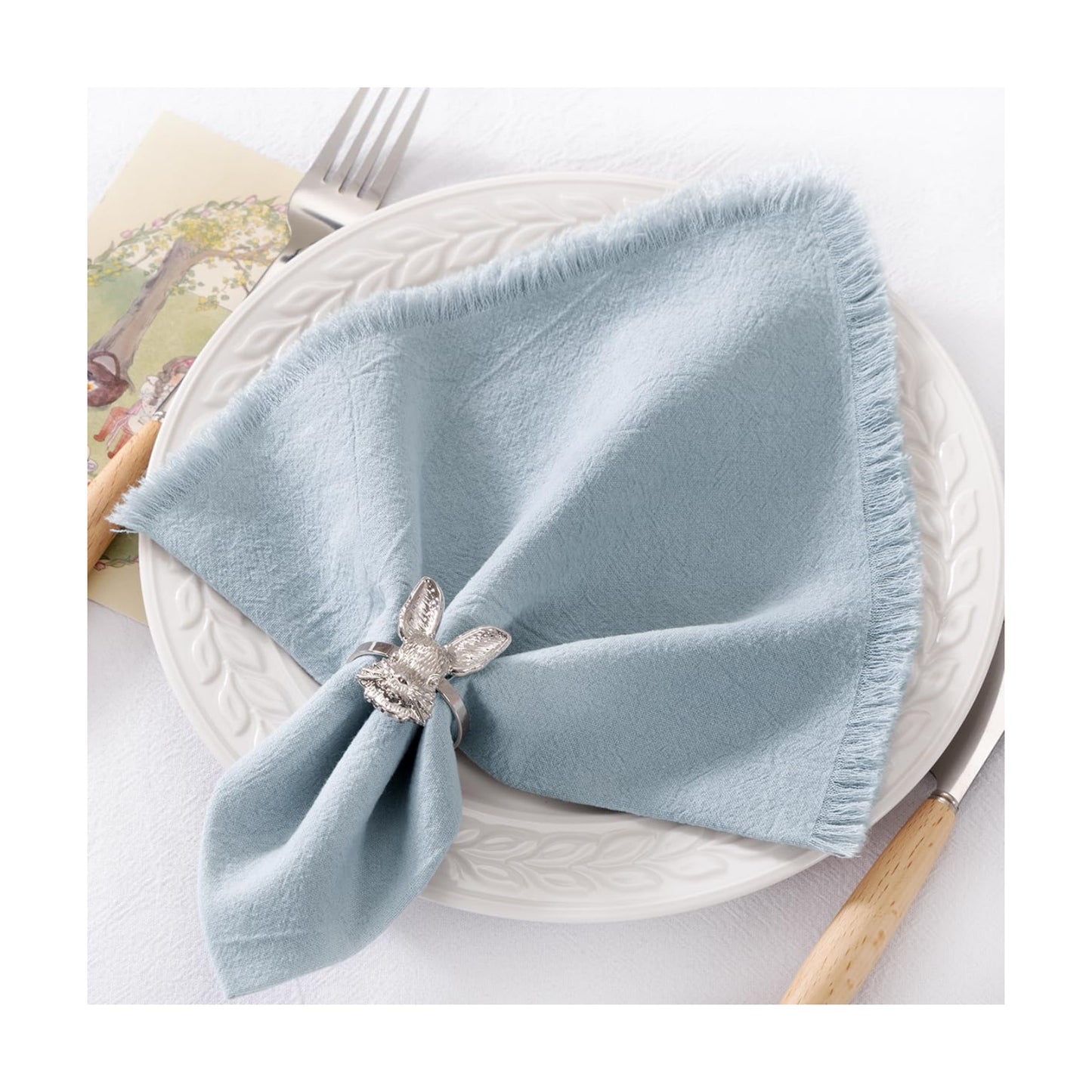 DeZerlor Grey Blue Summer Cotton Linen Washable Cloth Napkins Set of 12 | Reusable Boho Handmade Table Napkins Bulk