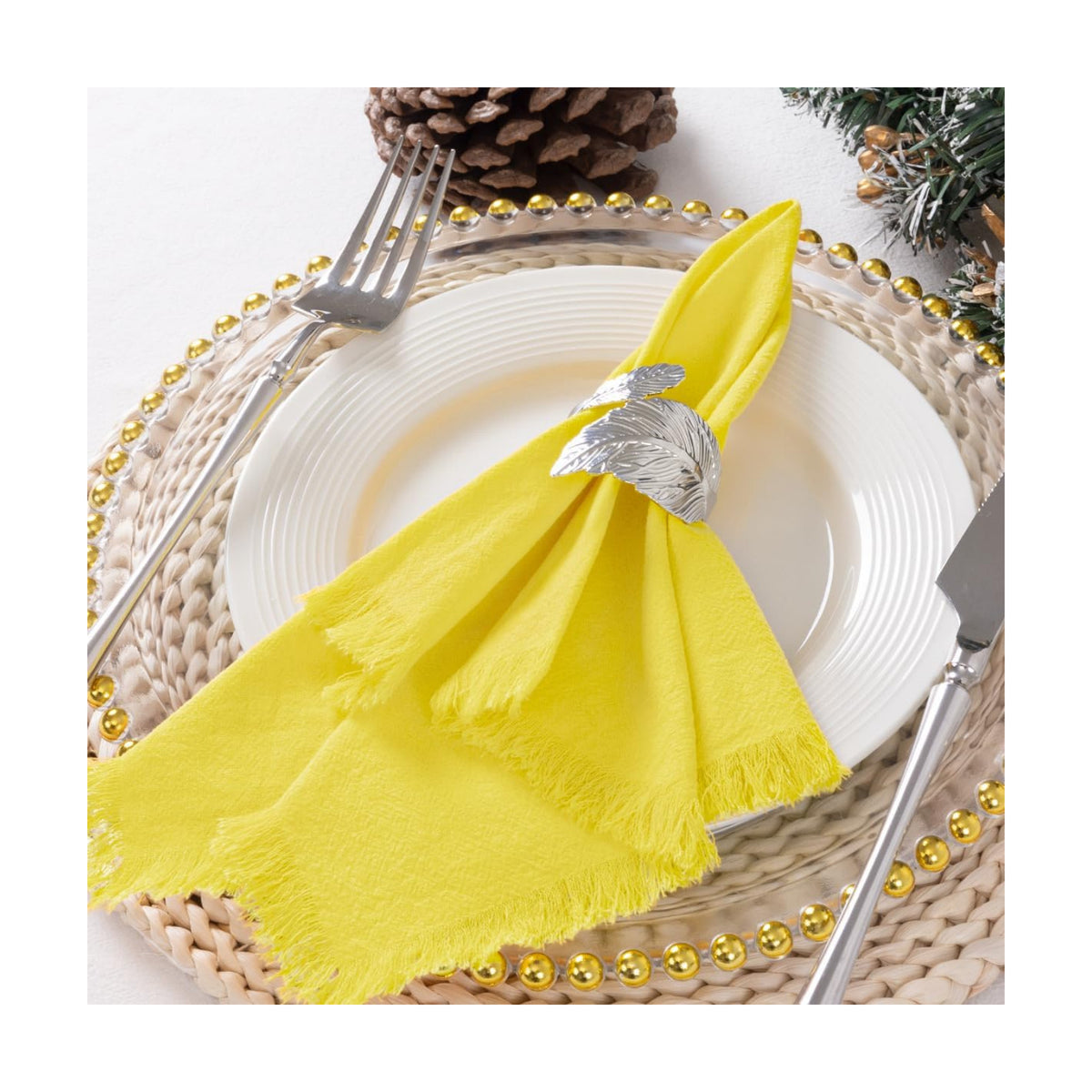 DeZerlor Lemon Yellow Summer Cotton Linen Washable Cloth Napkins Set of 12