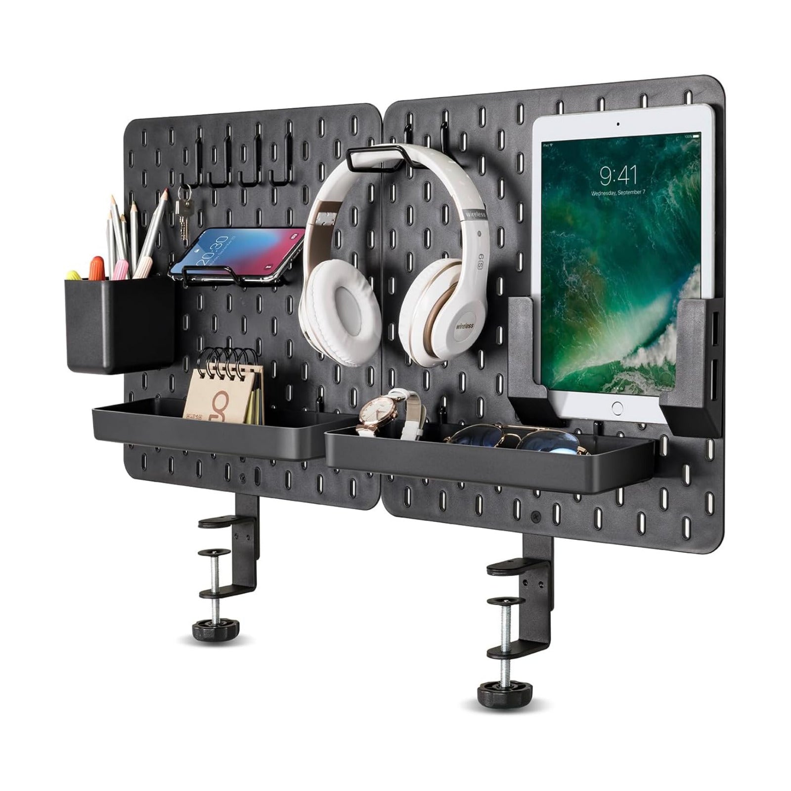 EHO Clamp-On Desk Pegboard, 2Pack (Combined Size 27 x 14 inch) Privacy Divider, Desk Partition Panel, No-Drill Desk