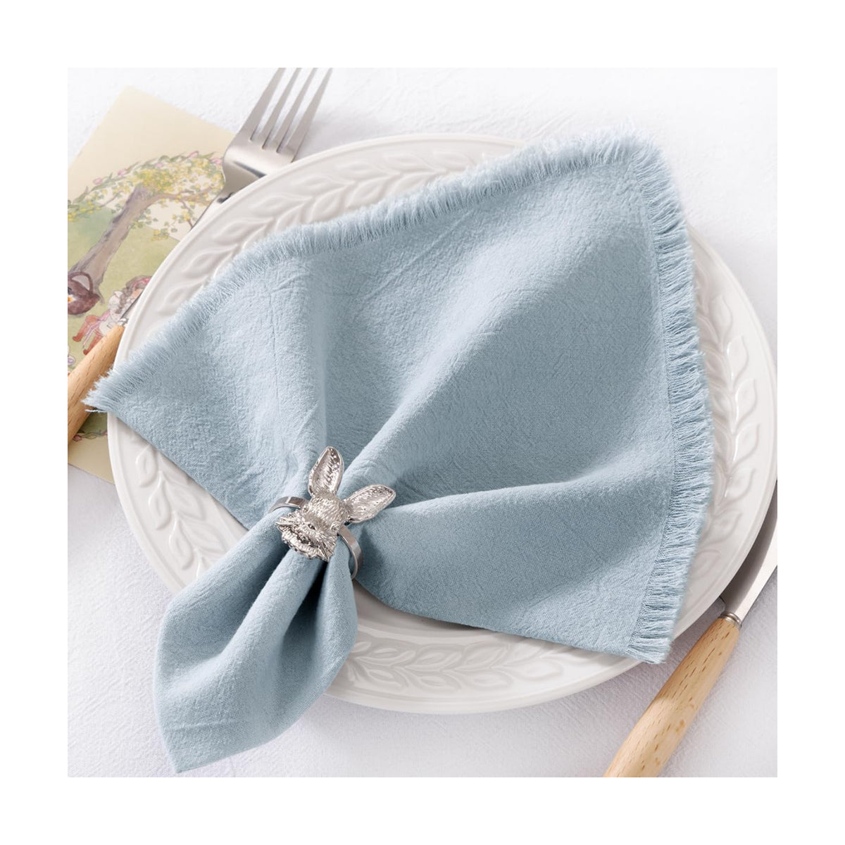 DeZerlor Grey Blue Summer Cotton Linen Washable Cloth Napkins Set of 6