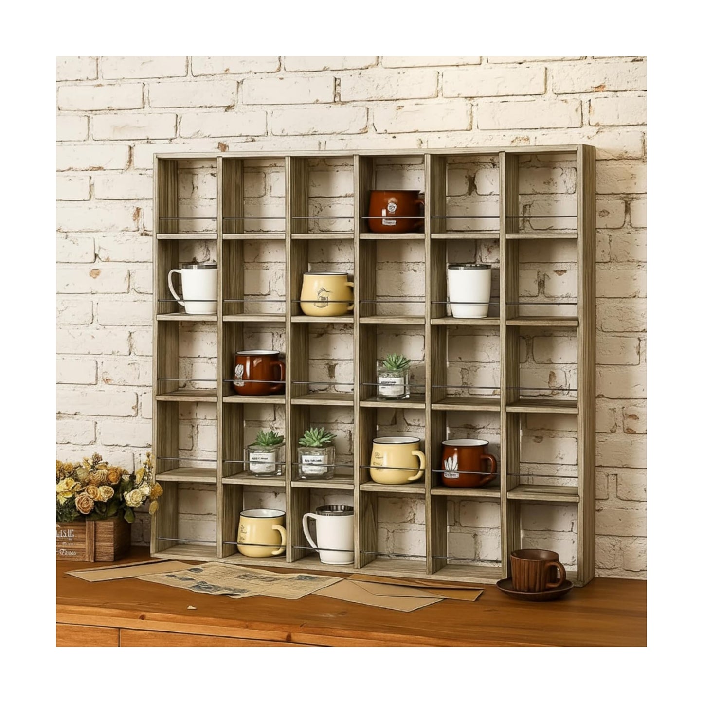 Oversize Coffee Mug Display Rack Wooden Shelves Rustic Shot Glass Display Case Travel Mug Shelf Wall Mounted Rack