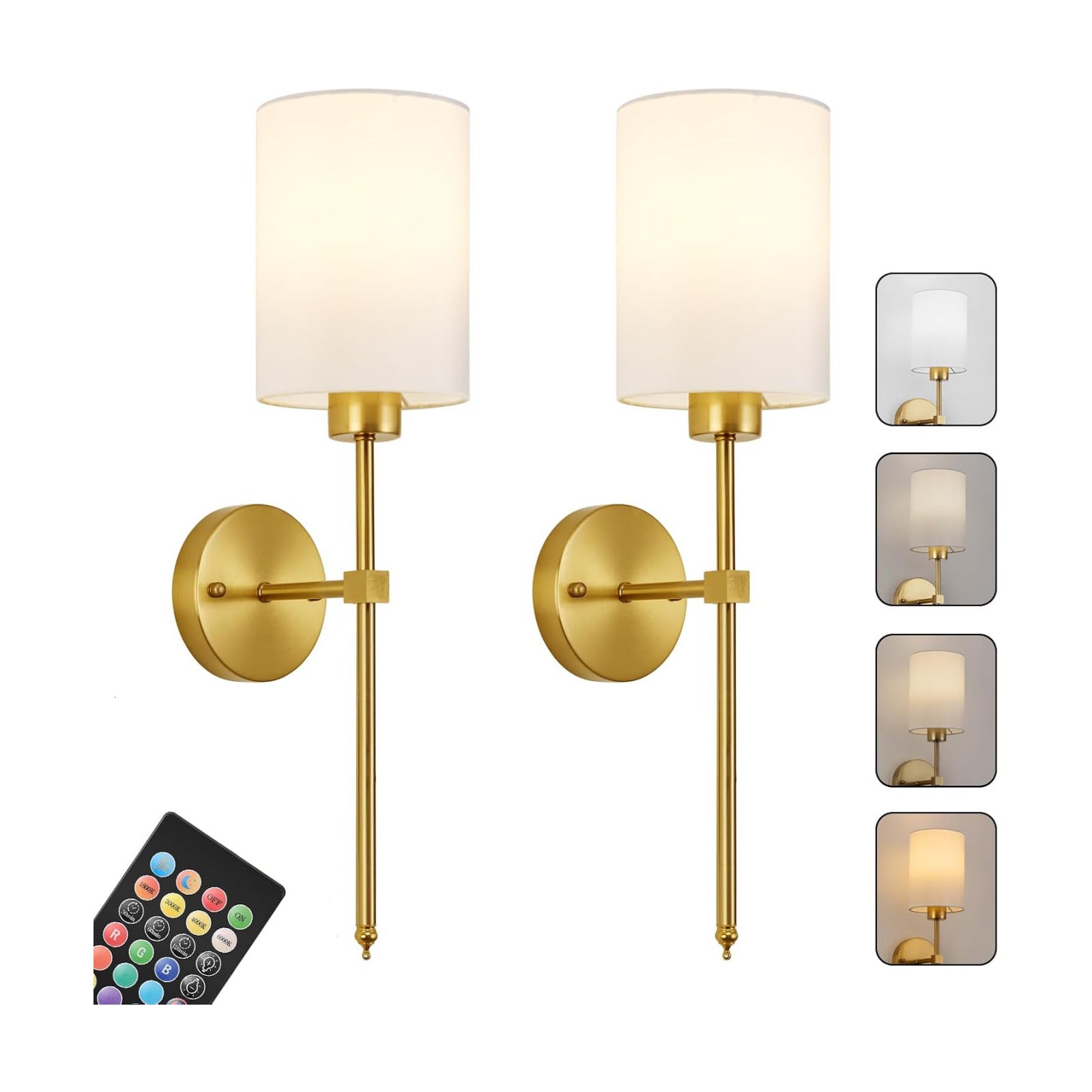 KARTOOSH Battery Operated Wall Sconce Set of Two, Dimmable 4CCT, RGB, Timer | Rechargeable Wireless Wall Decor Light
