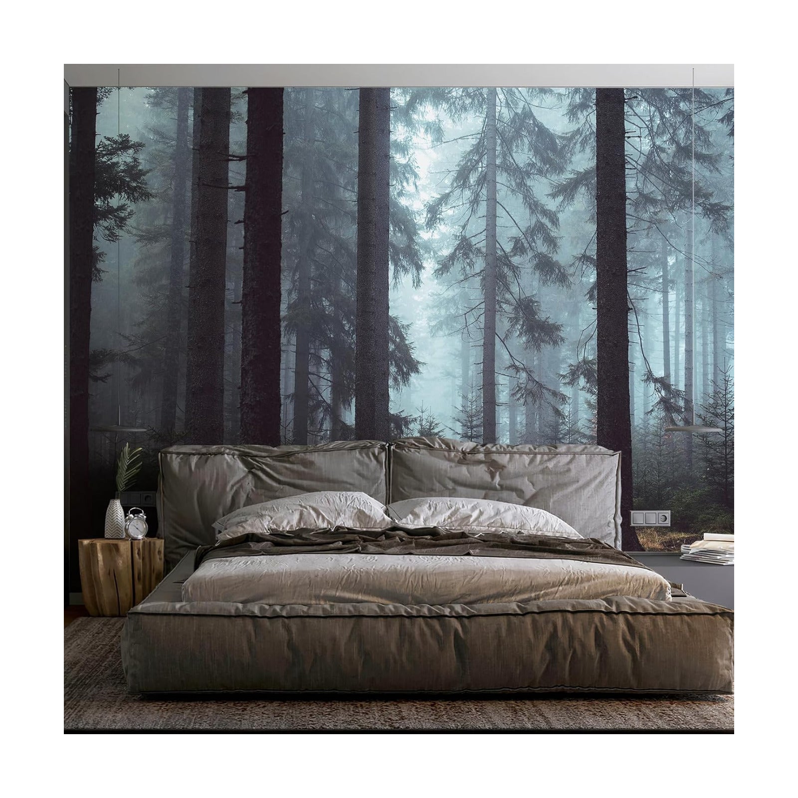Foggy Forest Wall Murals Peel and Stick 148" Wx 98" H Misty Woodland Tree Self / Gray / 148 x 98