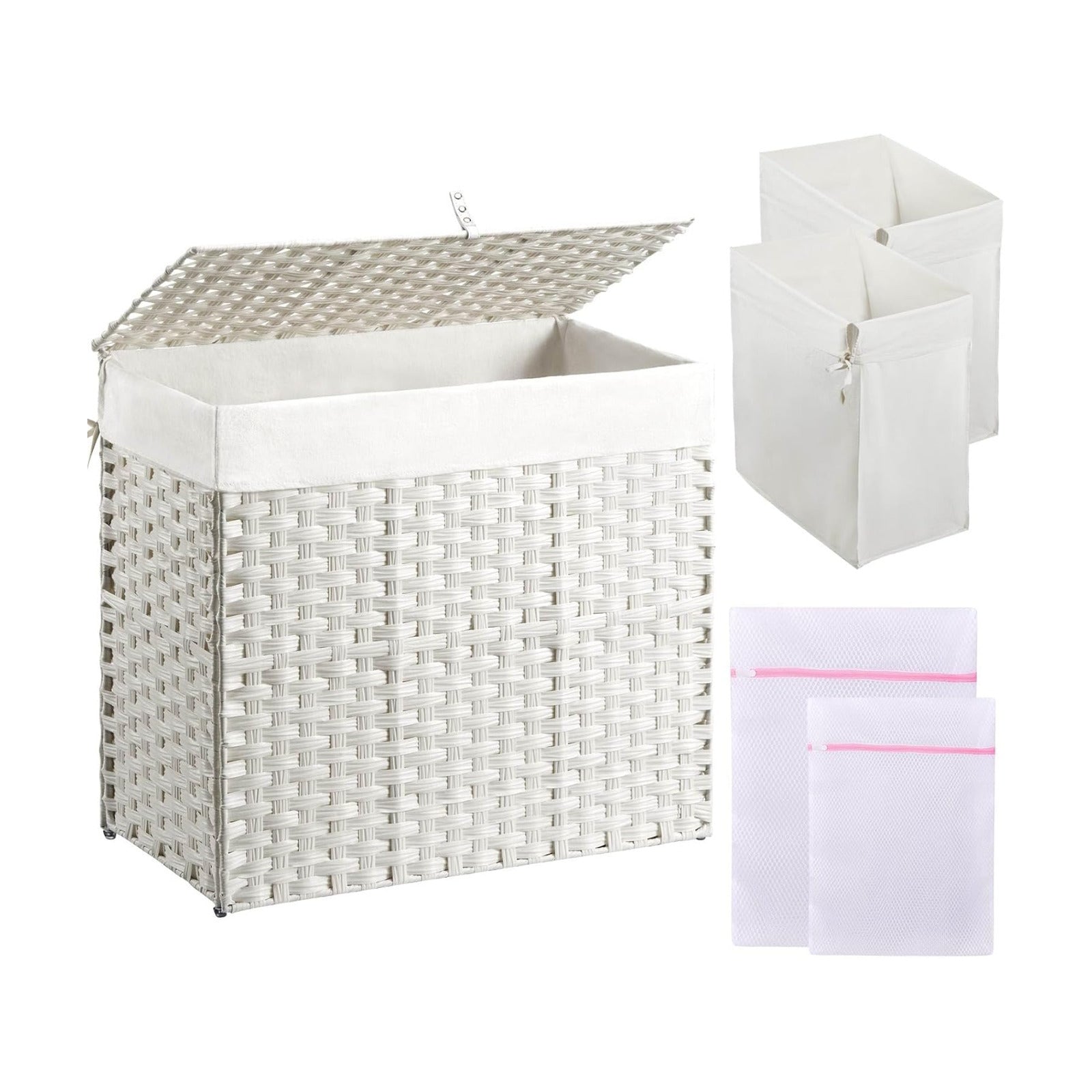 125L Laundry Basket / 2 Removable Liner Bags & 2 Mesh Bags