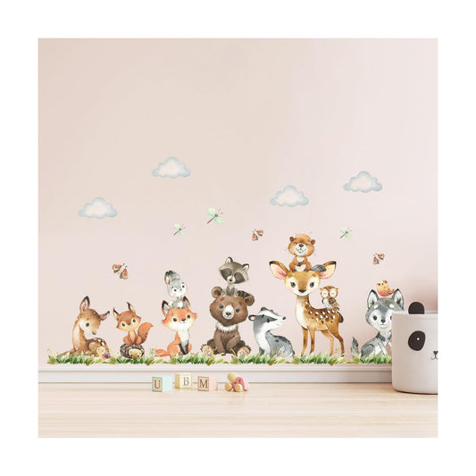 Jungle Animals Wall Stickers Forest Animal Wall Decals Fox Bear Giraffe Self-Adhesive / Animals B