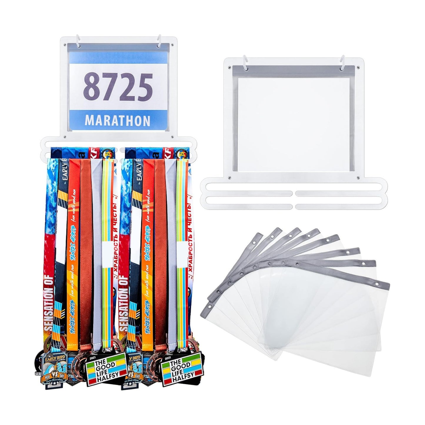 Race Medal and Bib Display Medal Hanger Running Bib Holder Wall Mounted Hanging Rack Stands Gifts for Runners