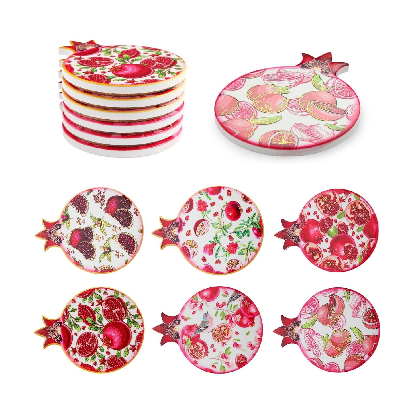 Unique Coasters for Drinks Decorative Pomegranate Coasters for Coffee Beverage / Red / Set of 6