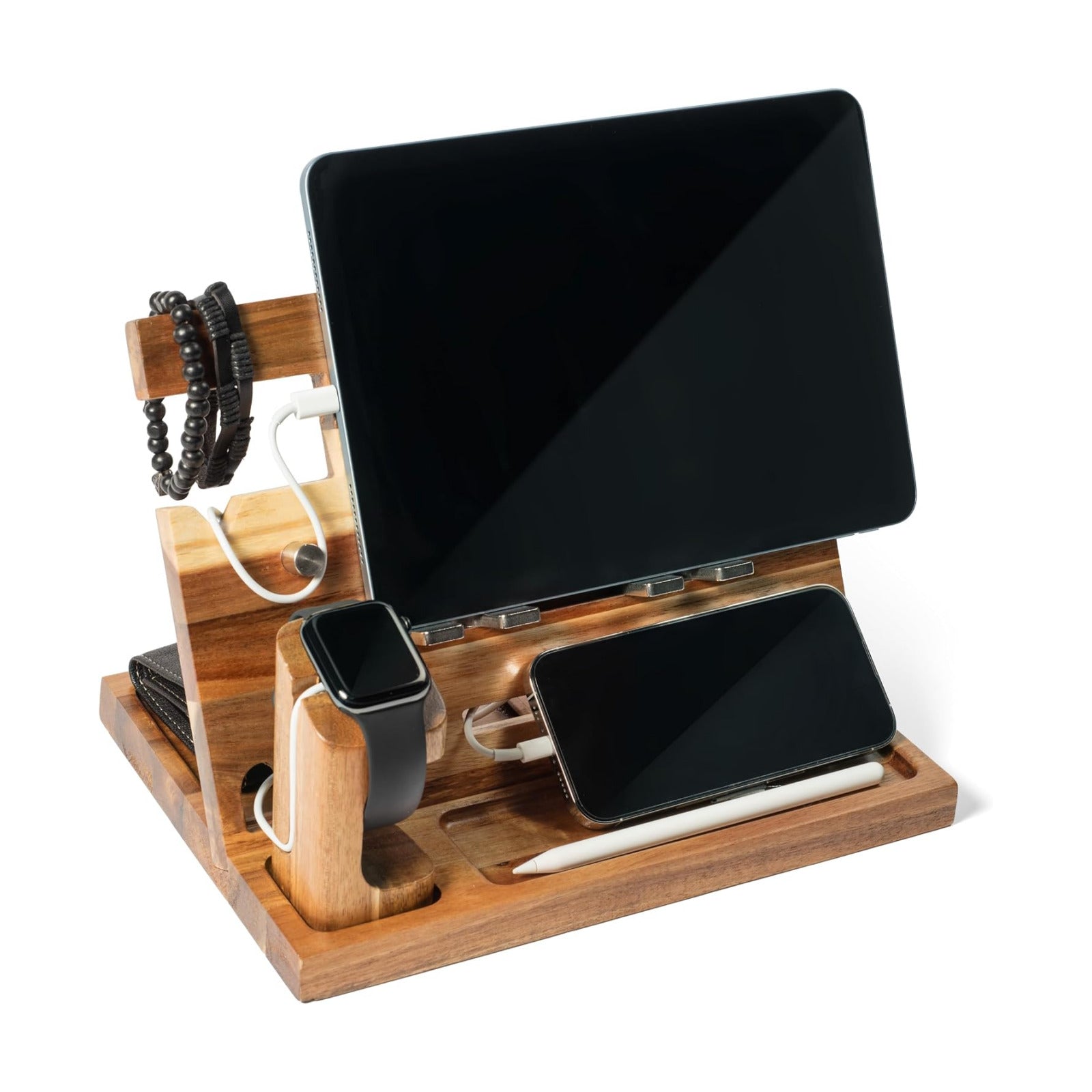 Wood Phone Docking Station for Men, Nightstand Organizer, Gifts for Him from Daughter Son Wife, Christmas Anniversary