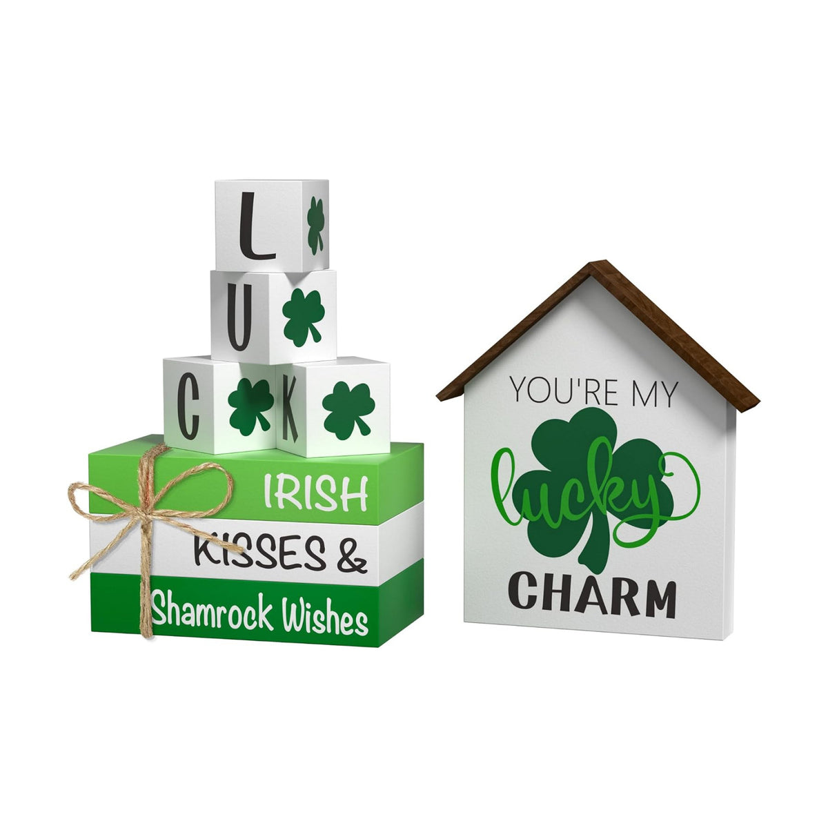 St. Patrick's Day Decorations Shamrock Faux Books, 8 Pcs St. Patricks Day Tiered Tray Decor Book Stack Lucky Wooden Signs, Farmhouse Rustic Wooden Decor for Home Kitchen Table