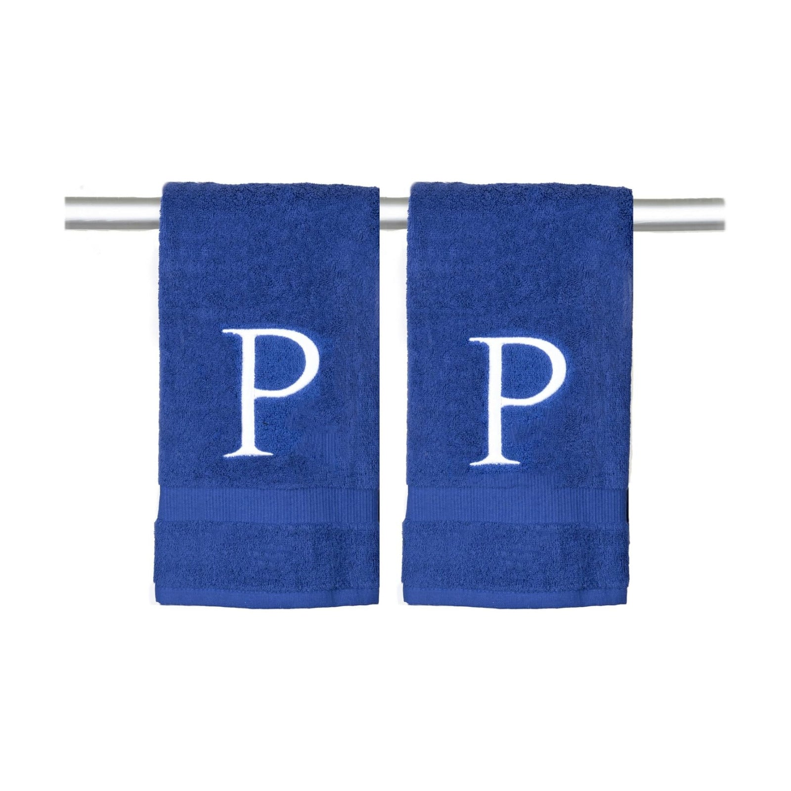 Navy with White Monogrammed Hand Towels for Bathroom - Set of 2 Letter P | Luxury Hotel Quality Initial Towels For