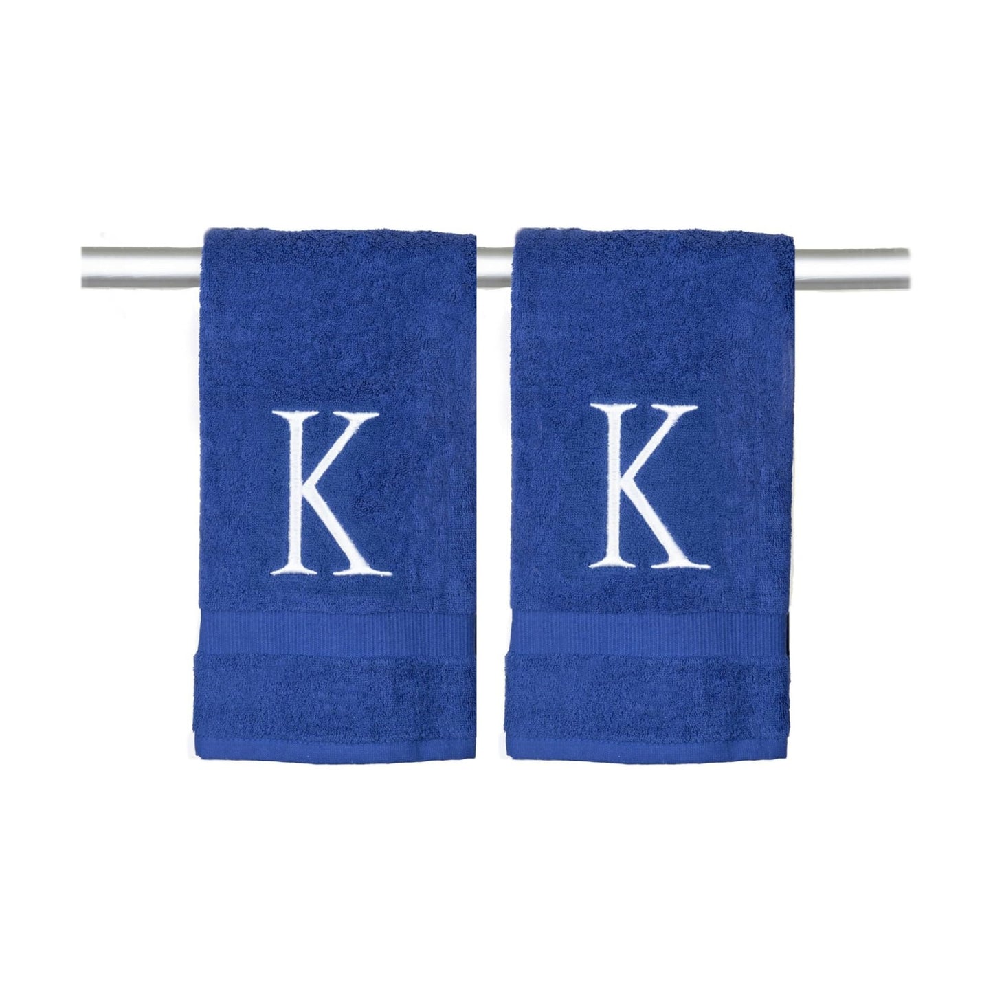 Navy with White Monogrammed Hand Towels for Bathroom - Set of 2 Letter K | Luxury Hotel Quality Initial Towels For