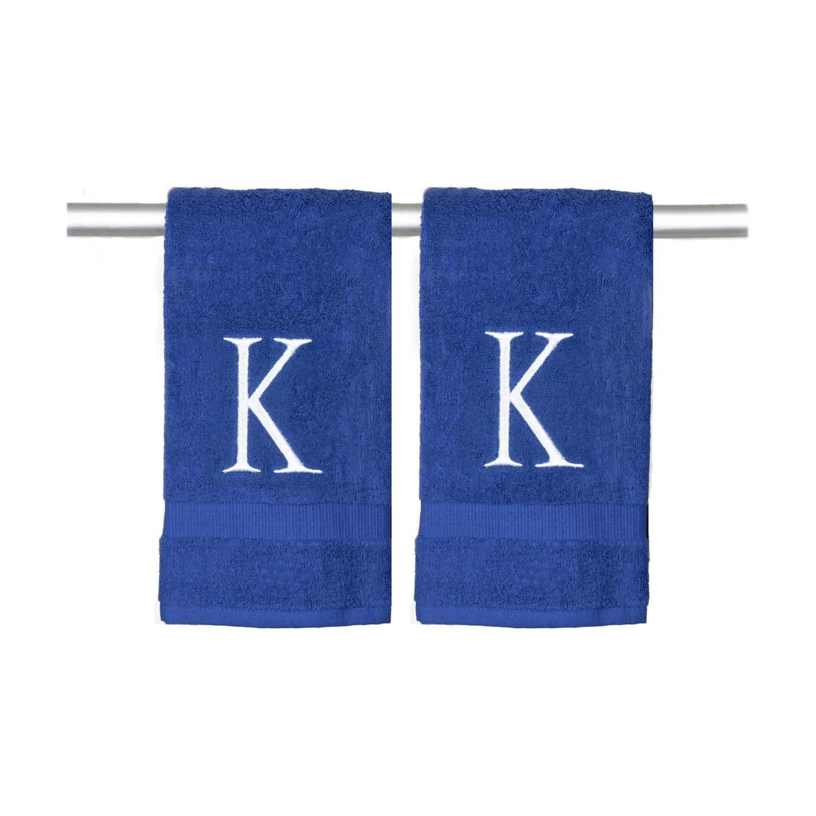 Navy with White Monogrammed Hand Towels for Bathroom - Set of 2 Letter K | Luxury Hotel Quality Initial Towels For