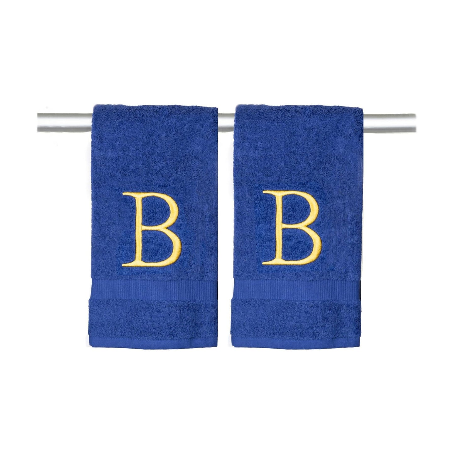 Navy with Gold Monogrammed Hand Towels for Bathroom - Set of 2 Letter B | Luxury Hotel Quality Initial Towels For