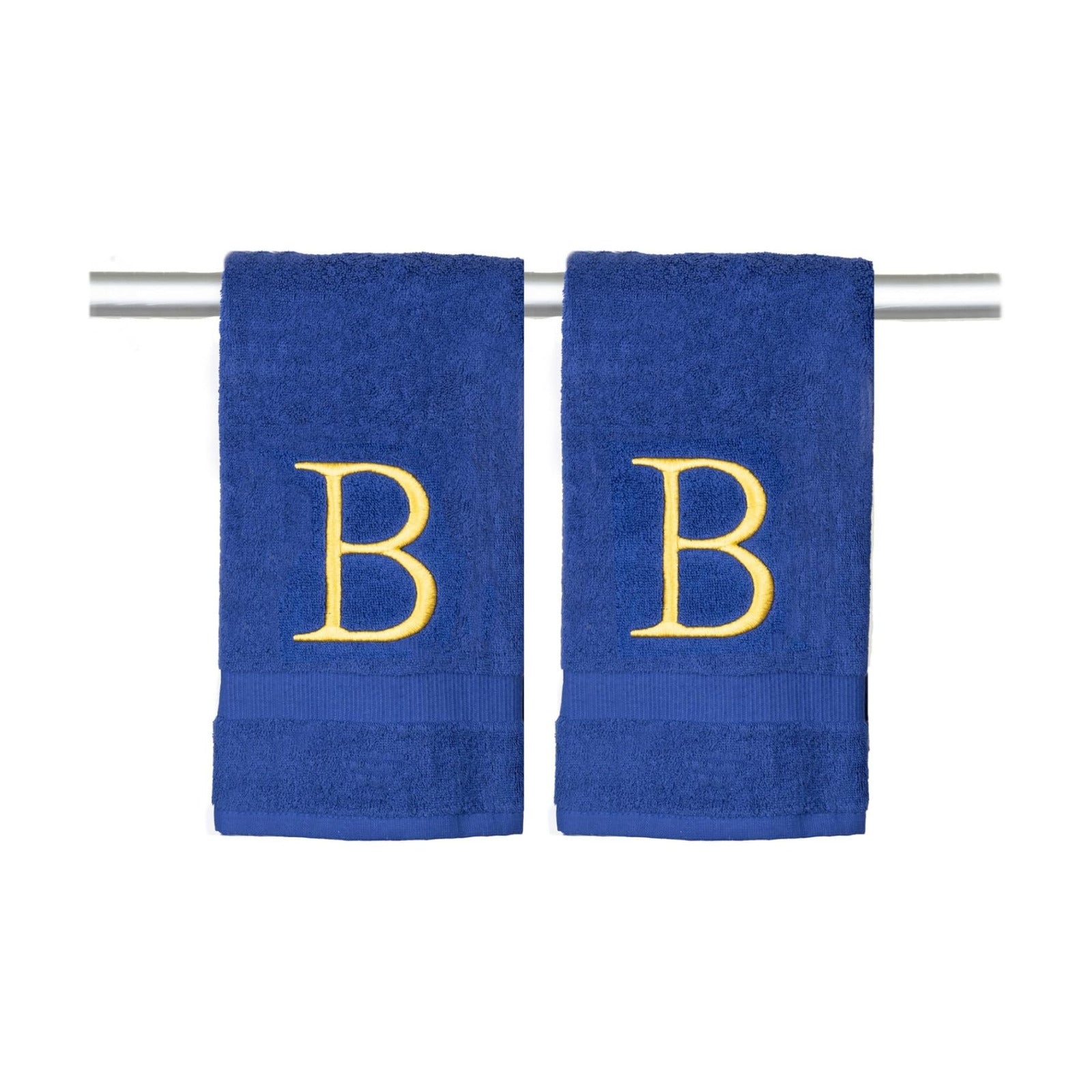 Navy with Gold Monogrammed Hand Towels for Bathroom - Set of 2 Letter B | Luxury Hotel Quality Initial Towels For