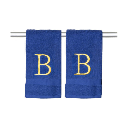Navy with Gold Monogrammed Hand Towels for Bathroom - Set of 2 Letter B | Luxury Hotel Quality Initial Towels For