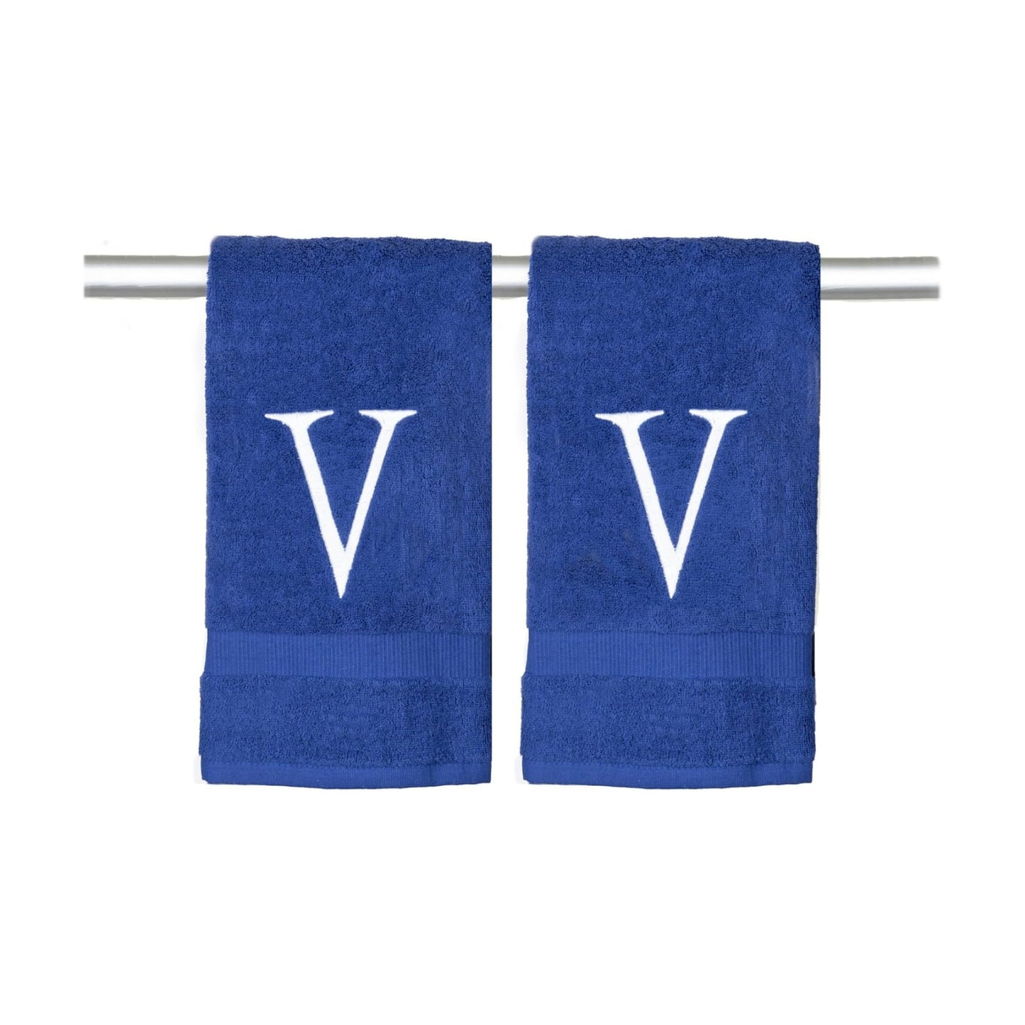 Navy with White Monogrammed Hand Towels for Bathroom - Set of 2 Letter V | Luxury Hotel Quality Initial Towels For