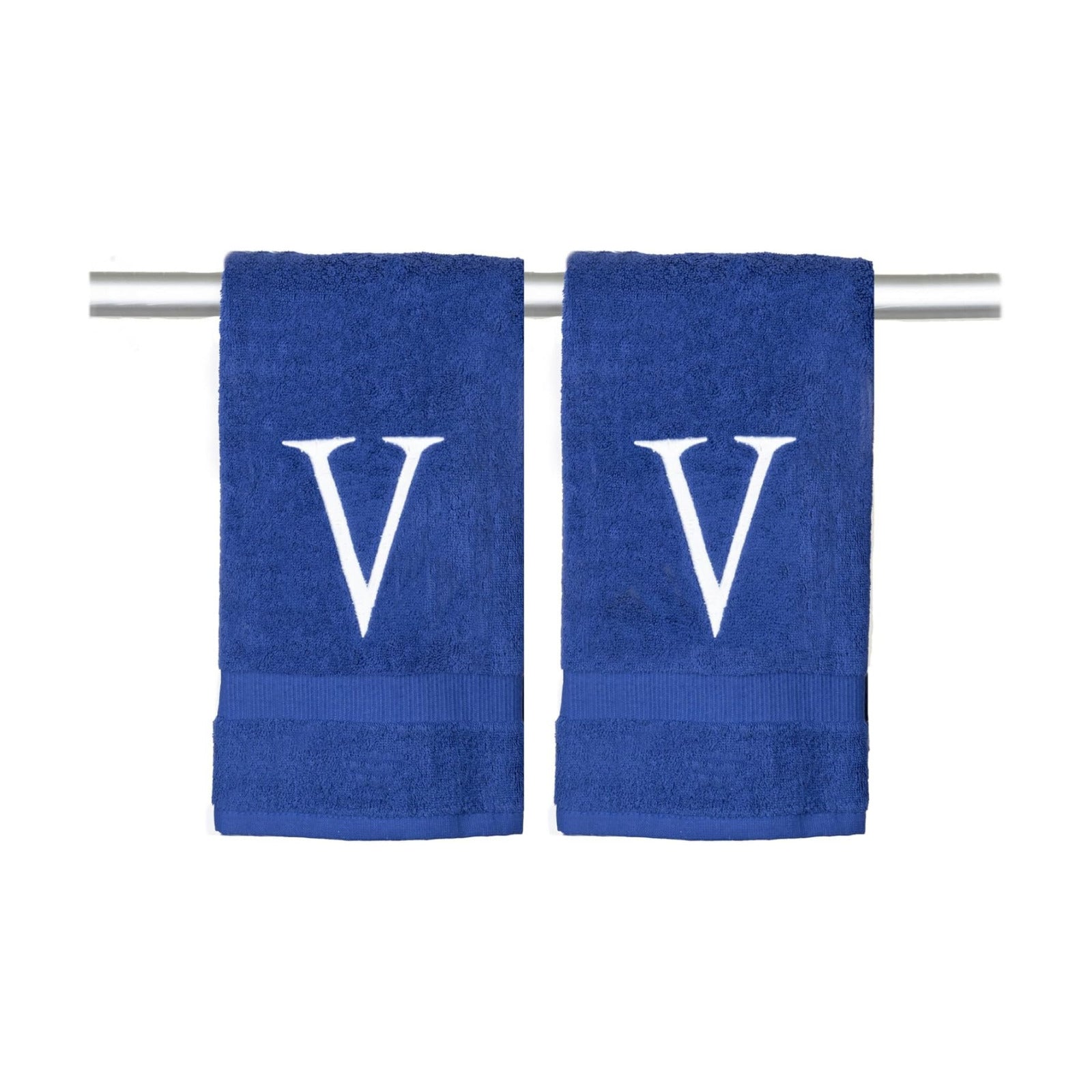 Navy with White Monogrammed Hand Towels for Bathroom - Set of 2 Letter V | Luxury Hotel Quality Initial Towels For