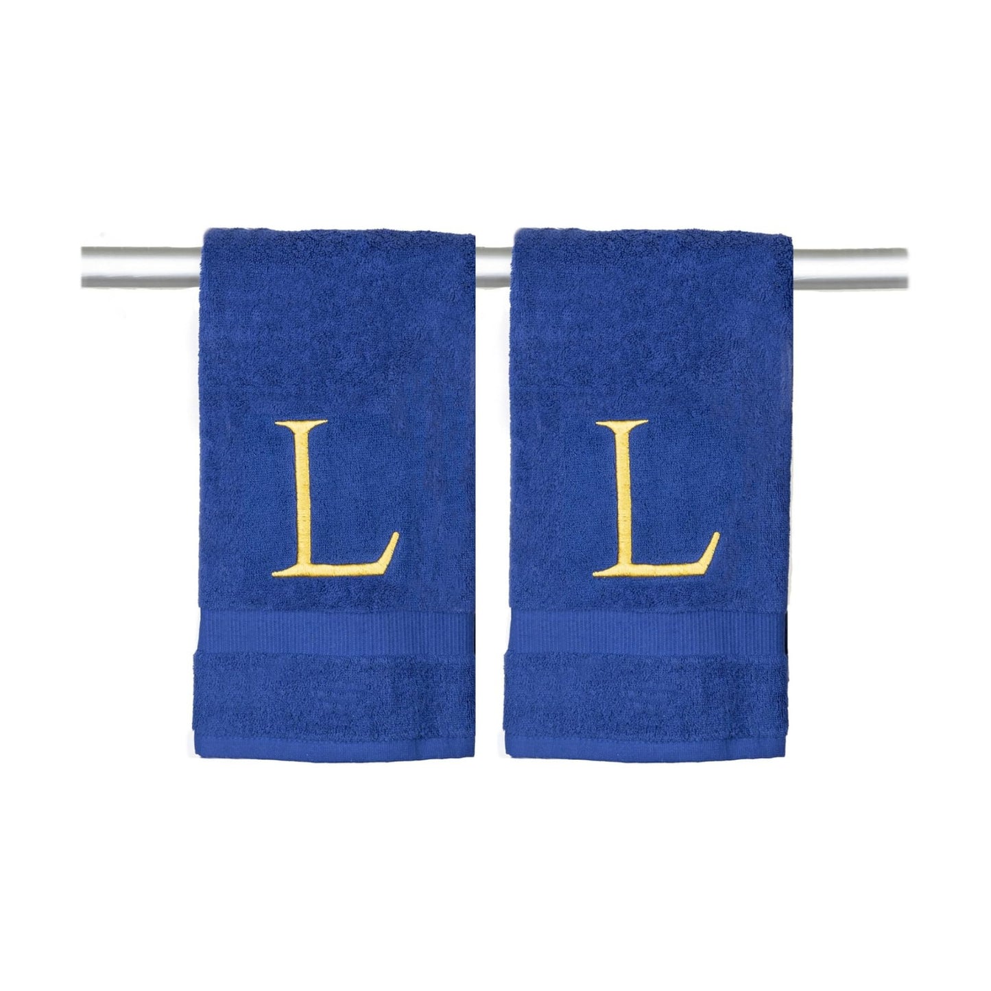 Navy with Gold Monogrammed Hand Towels for Bathroom - Set of 2 Letter L | Luxury Hotel Quality Initial Towels For