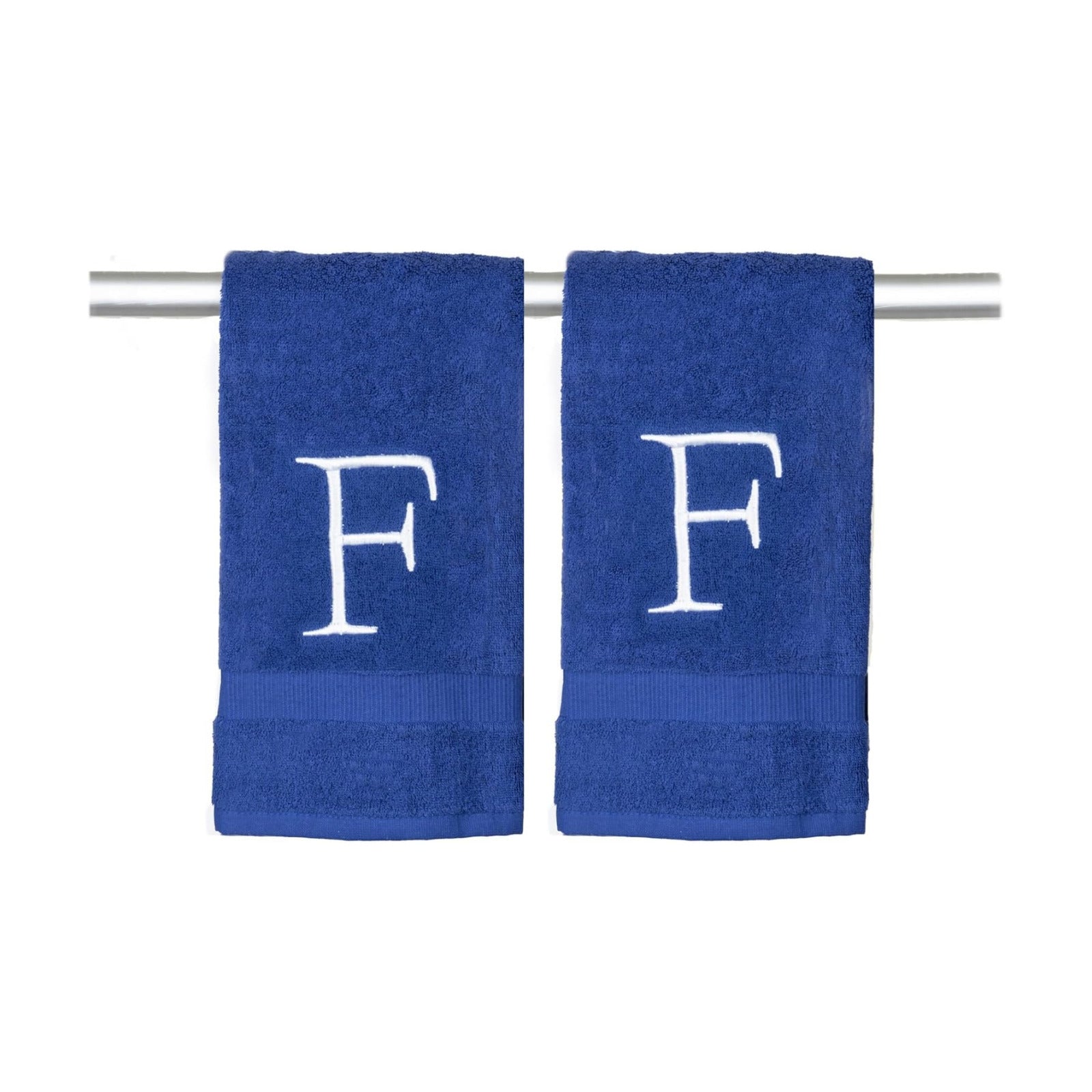 Navy with White Monogrammed Hand Towels for Bathroom - Set of 2 Letter F | Luxury Hotel Quality Initial Towels For