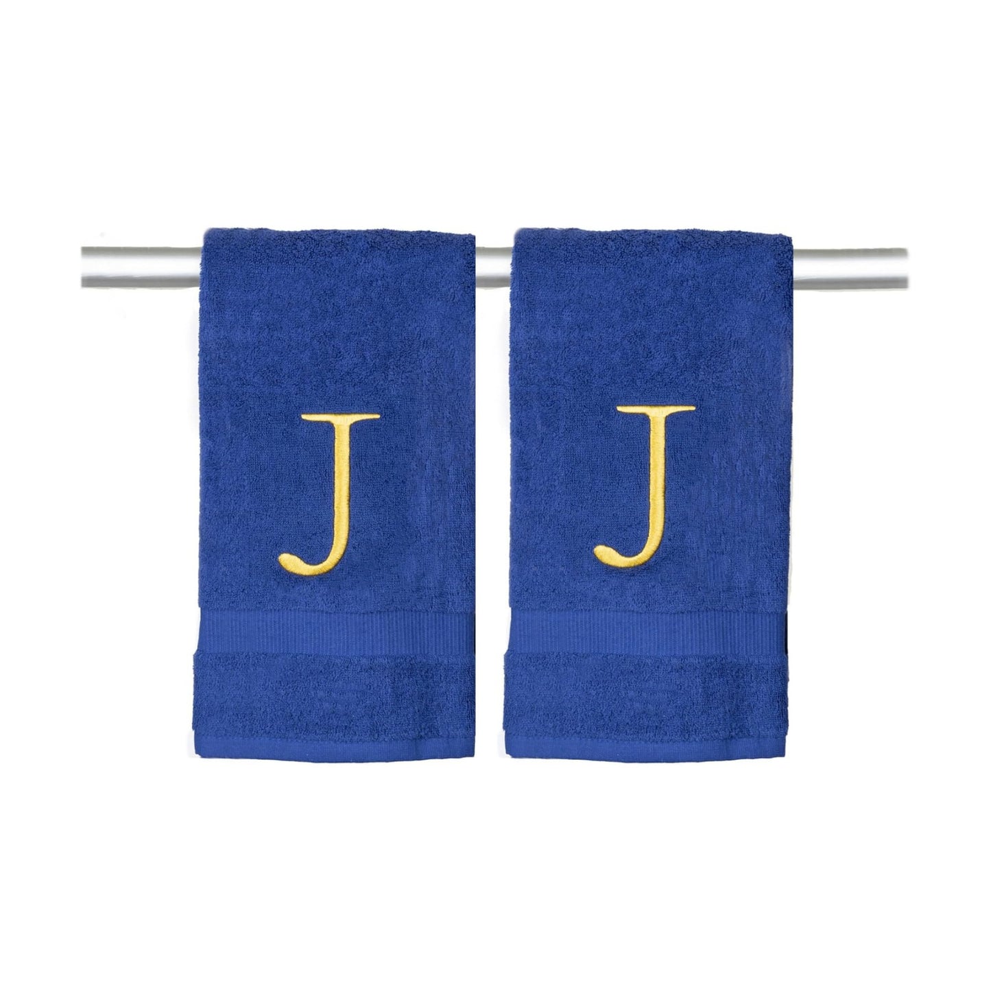 Navy with Gold Monogrammed Hand Towels for Bathroom - Set of 2 Letter J | Luxury Hotel Quality Initial Towels For