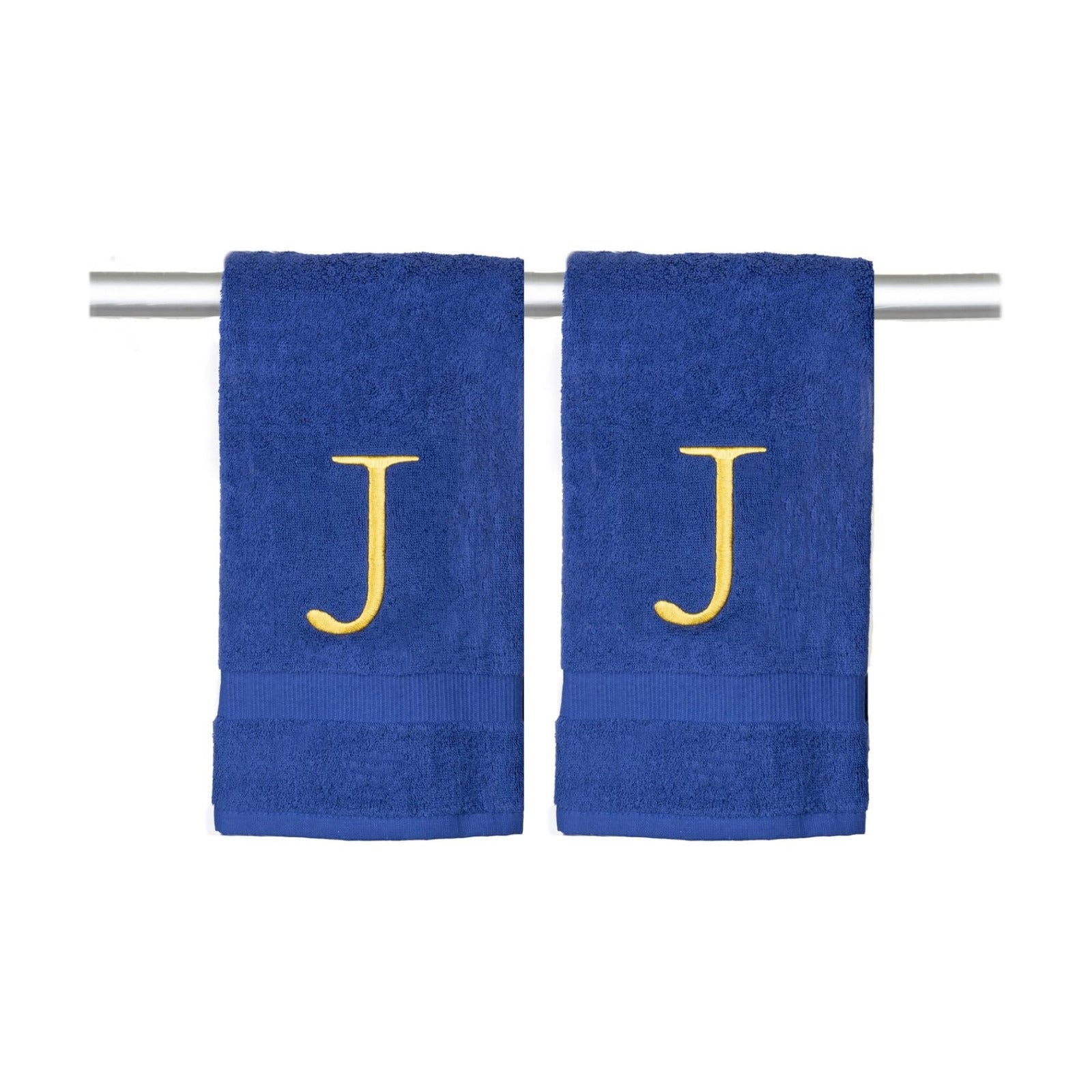 Navy with Gold Monogrammed Hand Towels for Bathroom - Set of 2 Letter J | Luxury Hotel Quality Initial Towels For