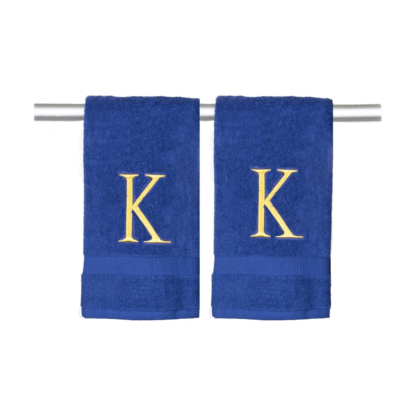 Navy with Gold Monogrammed Hand Towels for Bathroom - Set of 2 Letter K | Luxury Hotel Quality Initial Towels For