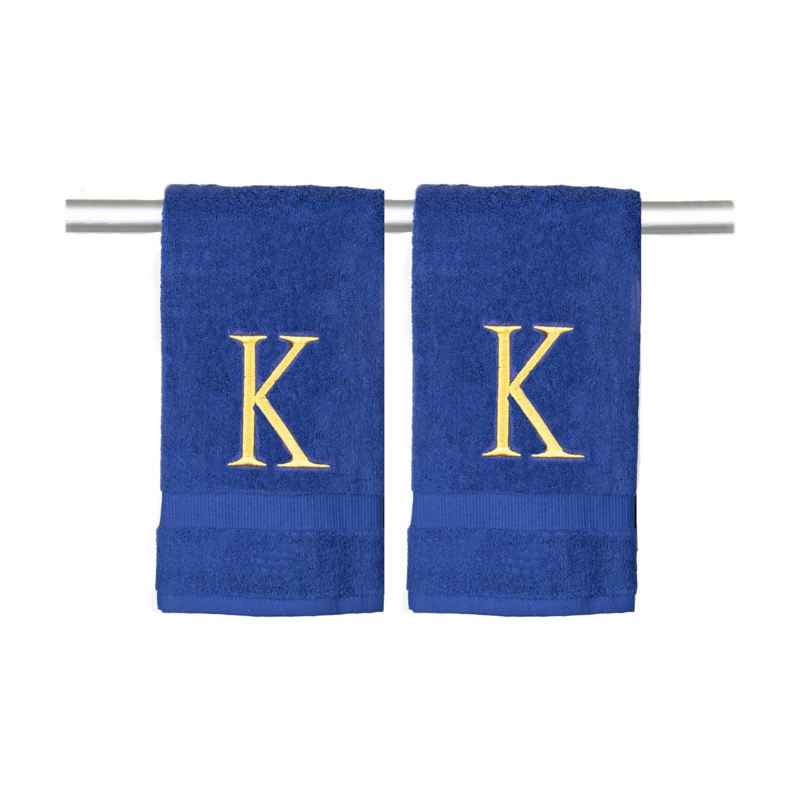 Navy with Gold Monogrammed Hand Towels for Bathroom - Set of 2 Letter K | Luxury Hotel Quality Initial Towels For