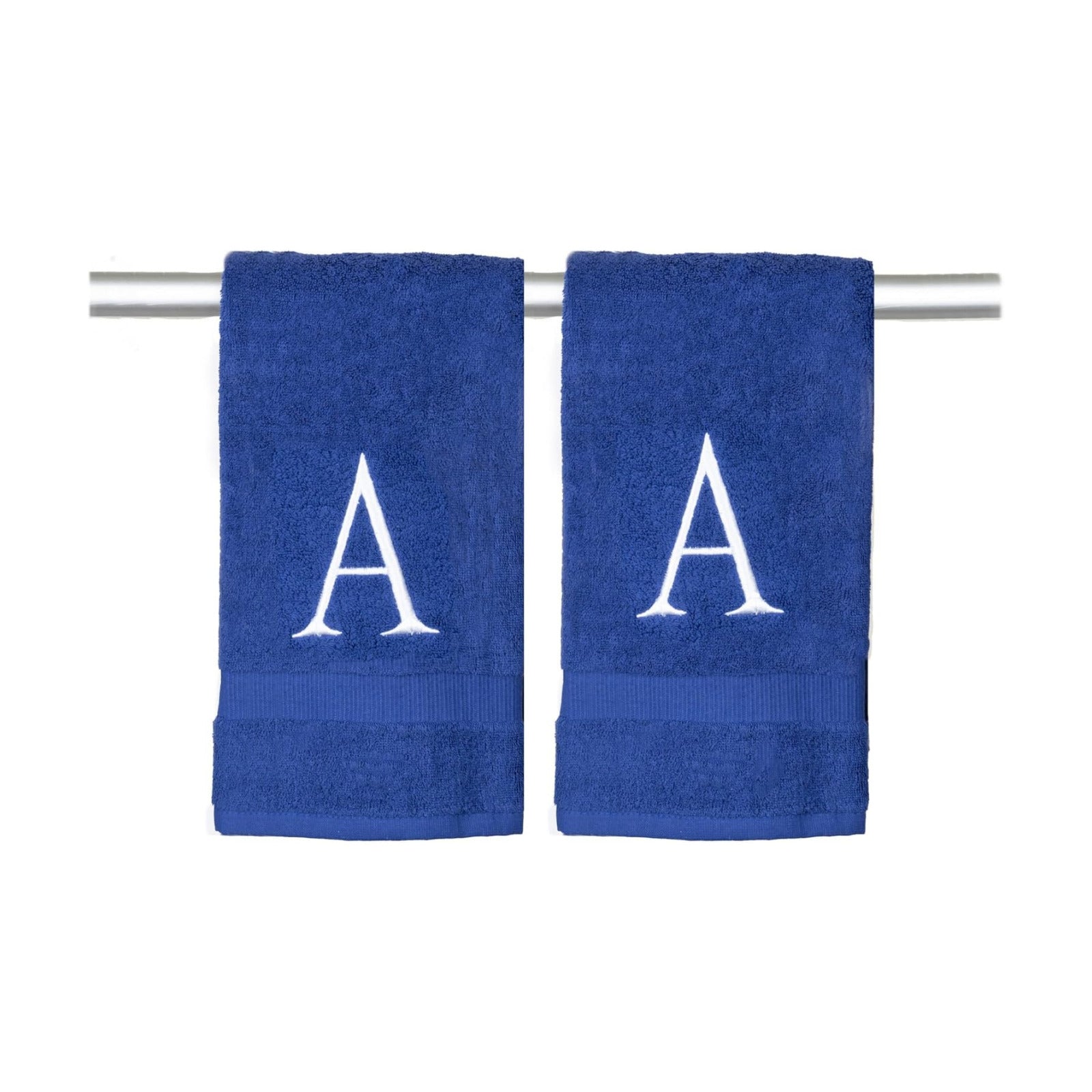 Navy with White Monogrammed Hand Towels for Bathroom - Set of 2 Letter A | Luxury Hotel Quality Initial Towels For