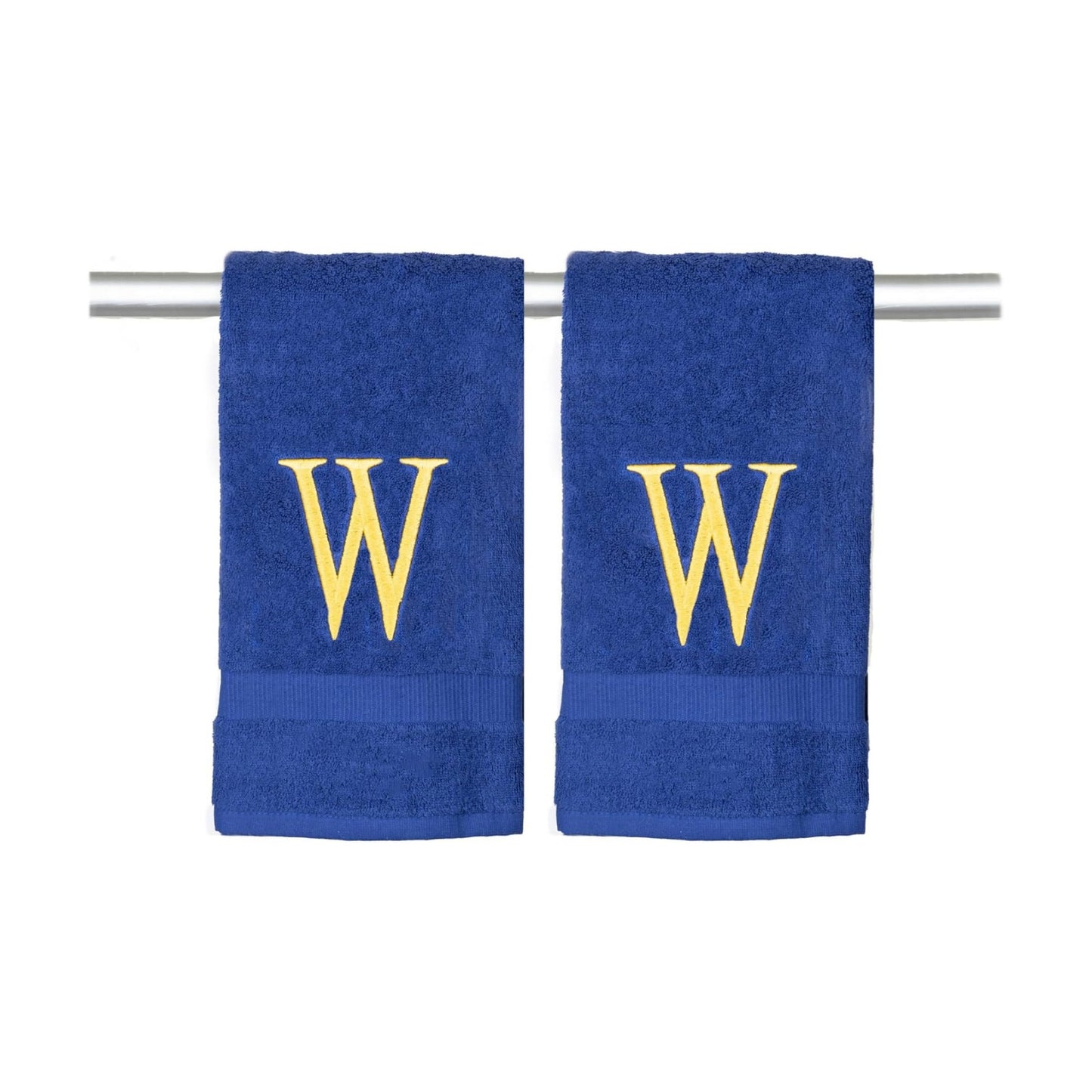 Navy with Gold Monogrammed Hand Towels for Bathroom - Set of 2 Letter W | Luxury Hotel Quality Initial Towels For