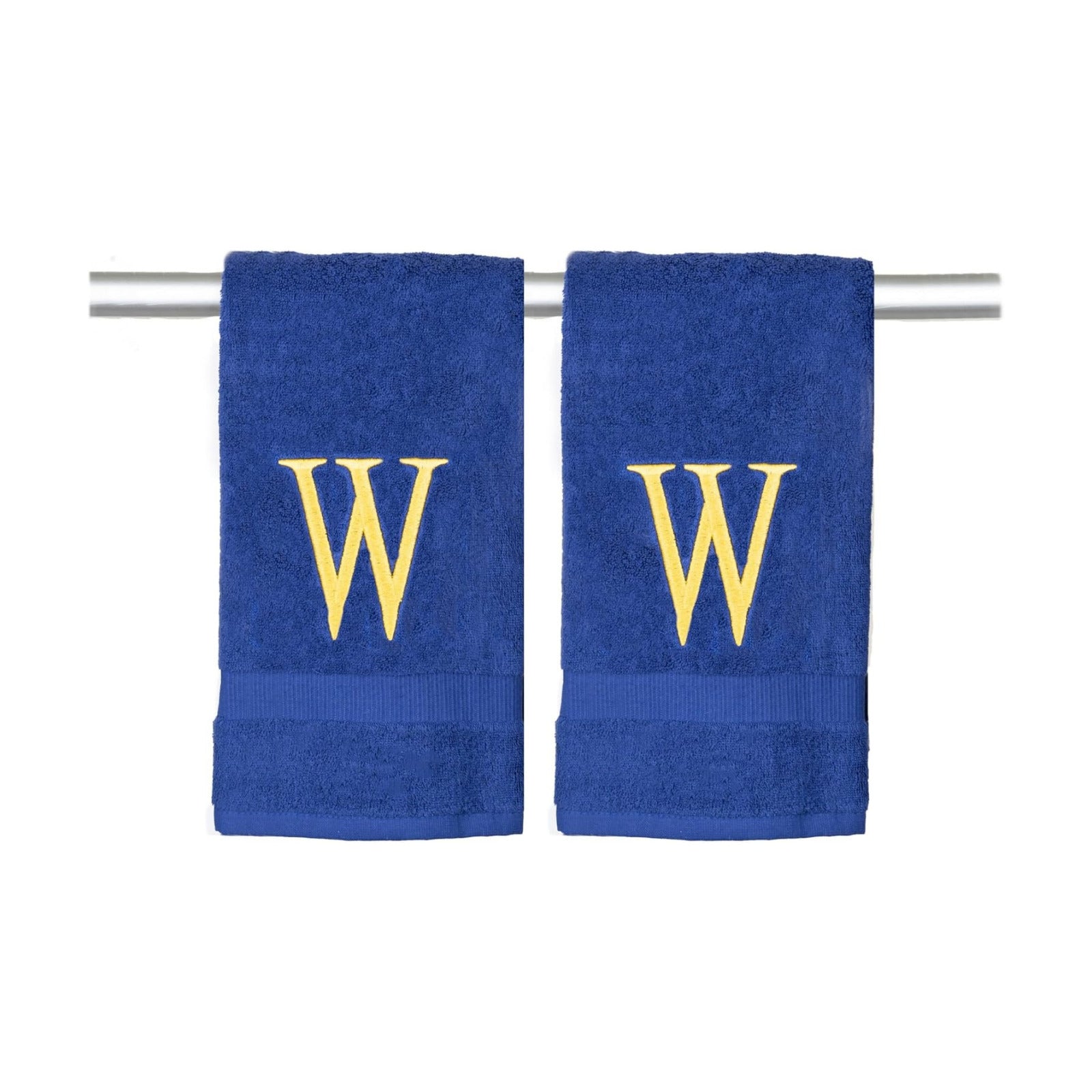 Navy with Gold Monogrammed Hand Towels for Bathroom - Set of 2 Letter W | Luxury Hotel Quality Initial Towels For