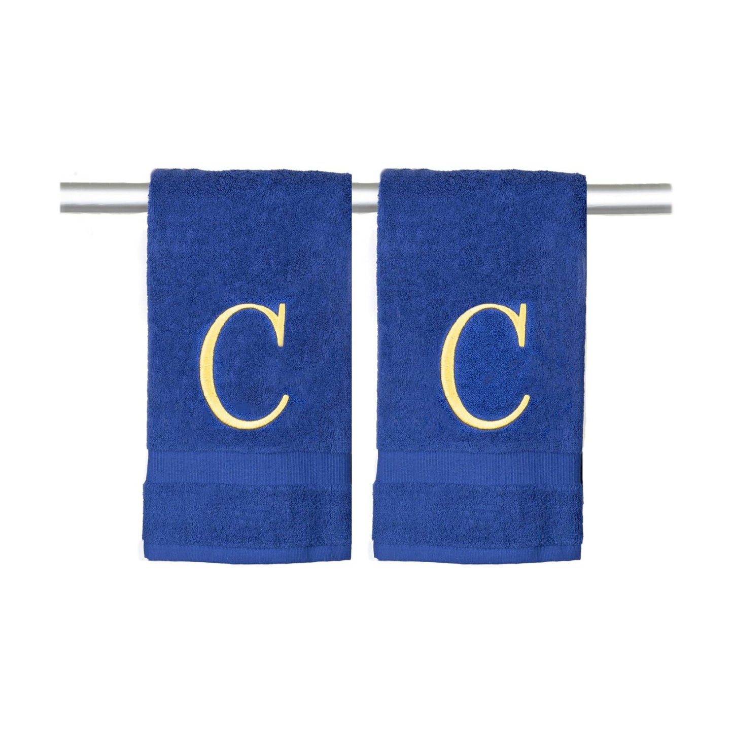 Navy with Gold Monogrammed Hand Towels for Bathroom - Set of 2 Letter C | Luxury Hotel Quality Initial Towels For
