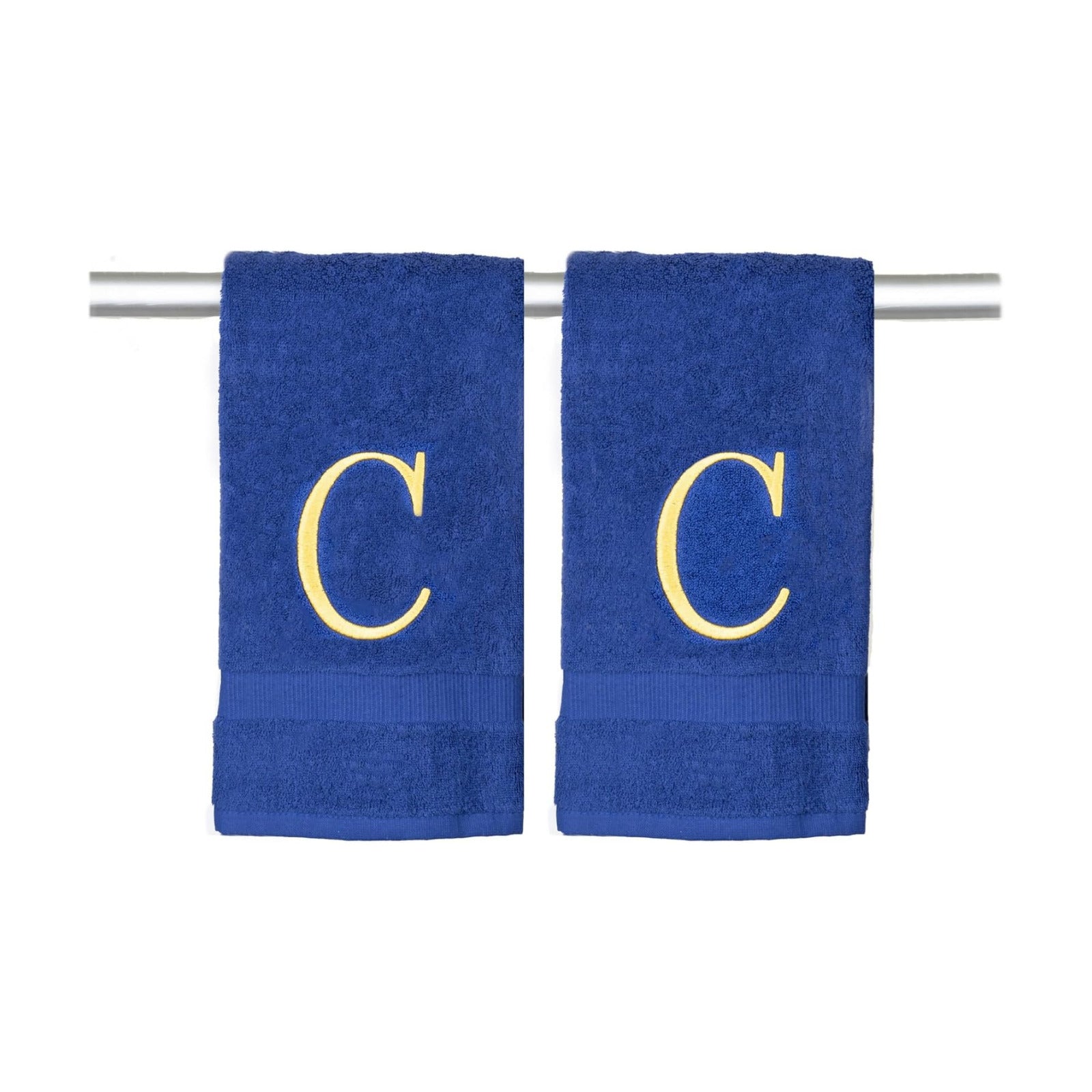 Navy with Gold Monogrammed Hand Towels for Bathroom - Set of 2 Letter C | Luxury Hotel Quality Initial Towels For
