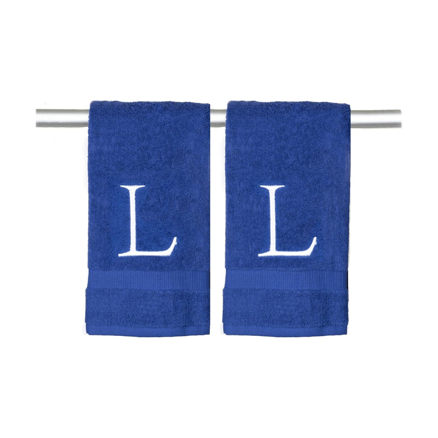 Navy with White Monogrammed Hand Towels for Bathroom - Set of 2 Letter L | Luxury Hotel Quality Initial Towels For