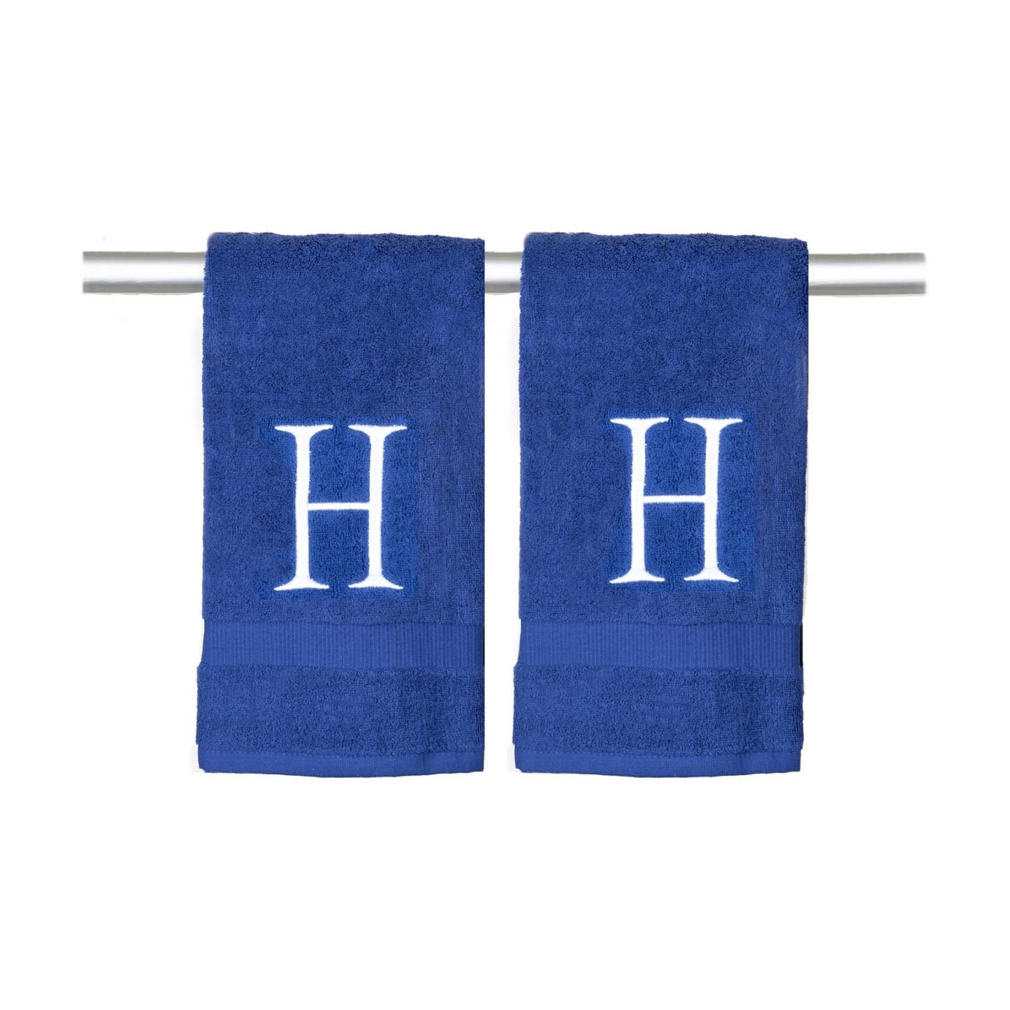 Navy with White Monogrammed Hand Towels for Bathroom - Set of 2 Letter H | Luxury Hotel Quality Initial Towels For