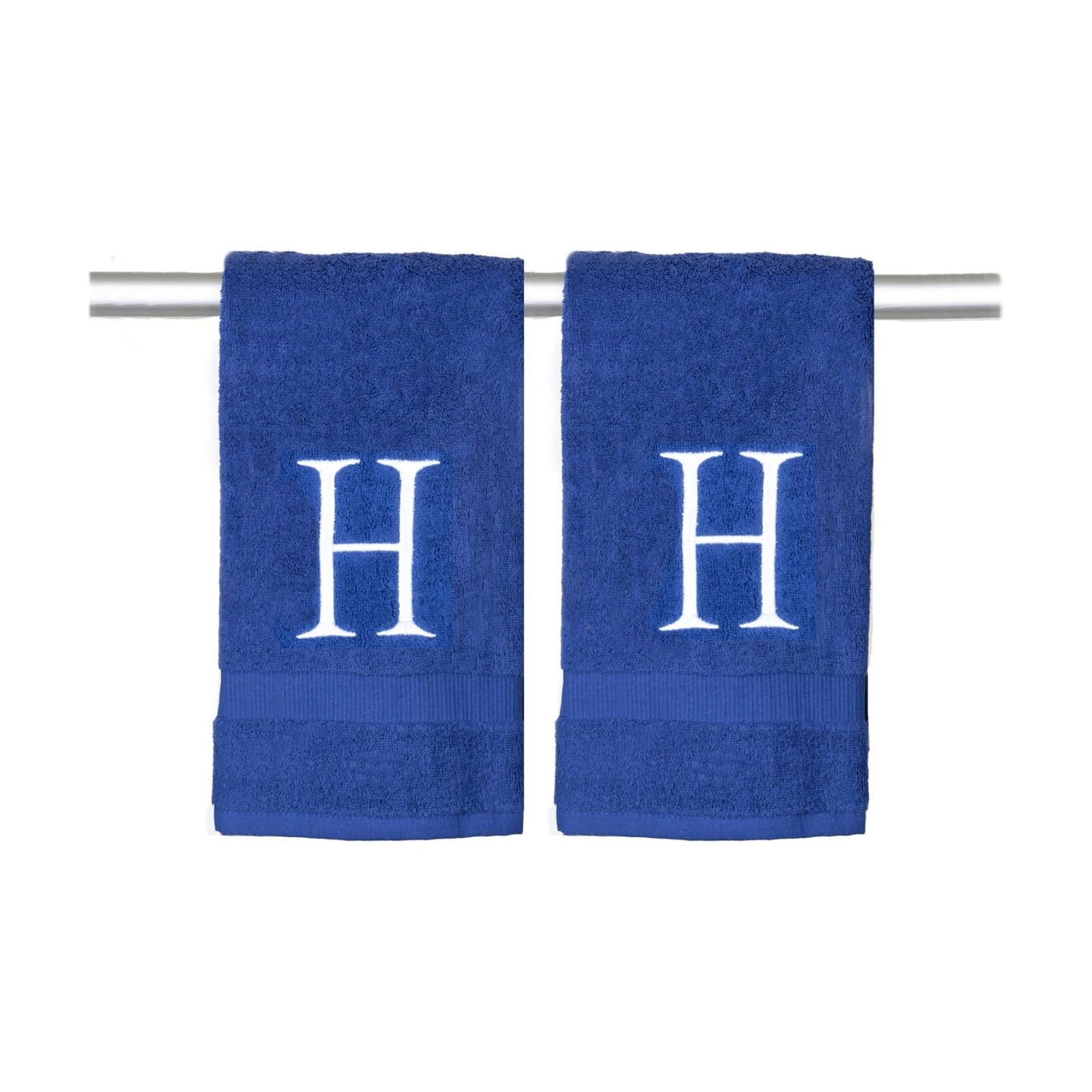 Navy with White Monogrammed Hand Towels for Bathroom - Set of 2 Letter H | Luxury Hotel Quality Initial Towels For