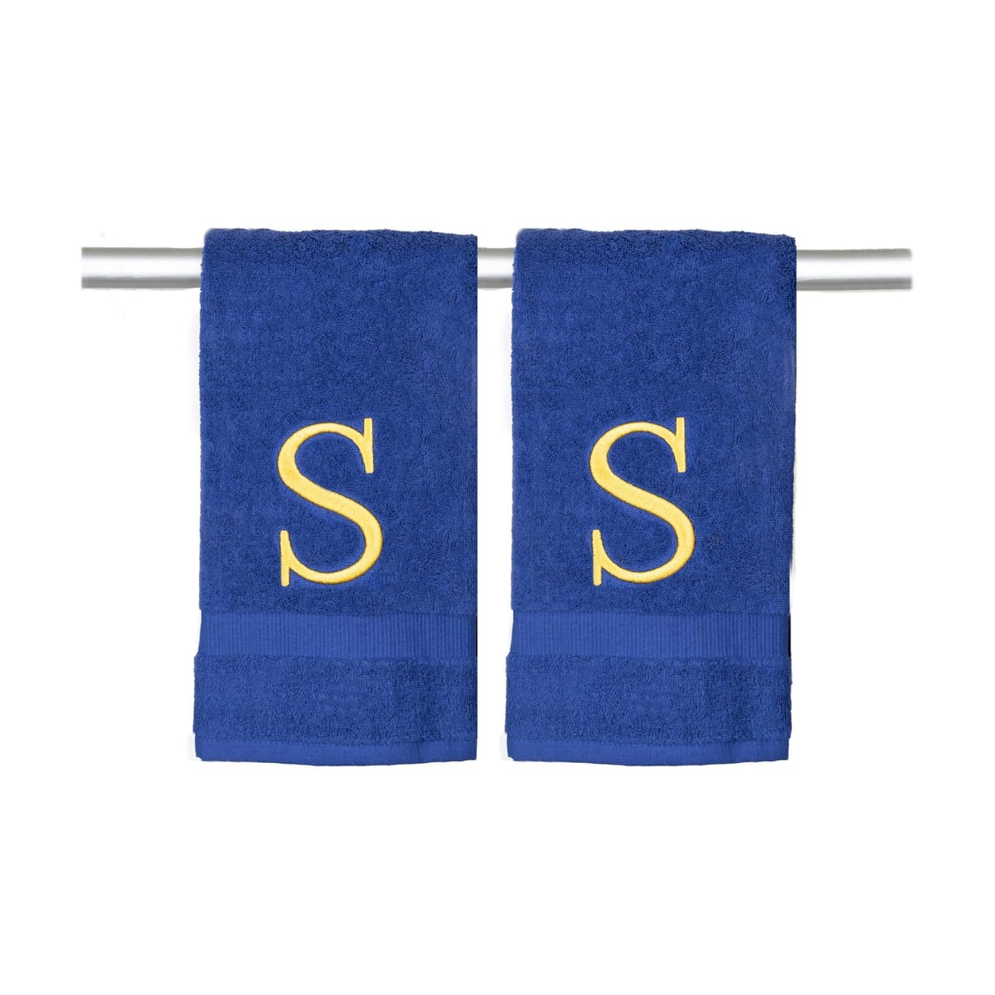Navy with Gold Monogrammed Hand Towels for Bathroom - Set of 2 Letter S | Luxury Hotel Quality Initial Towels For